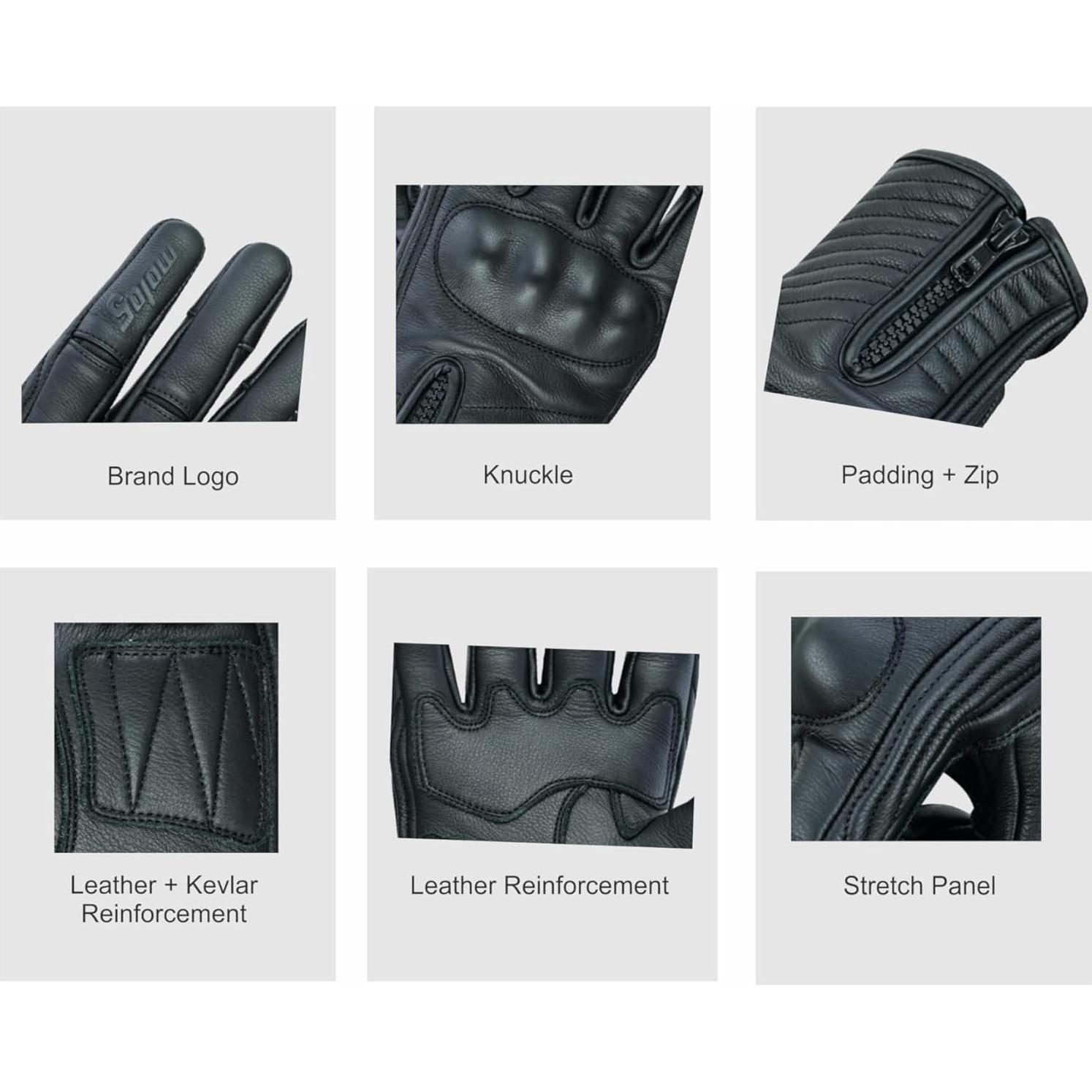 Guantes Moto5 de Cuero Negro Táctiles para Hombre y Mujer