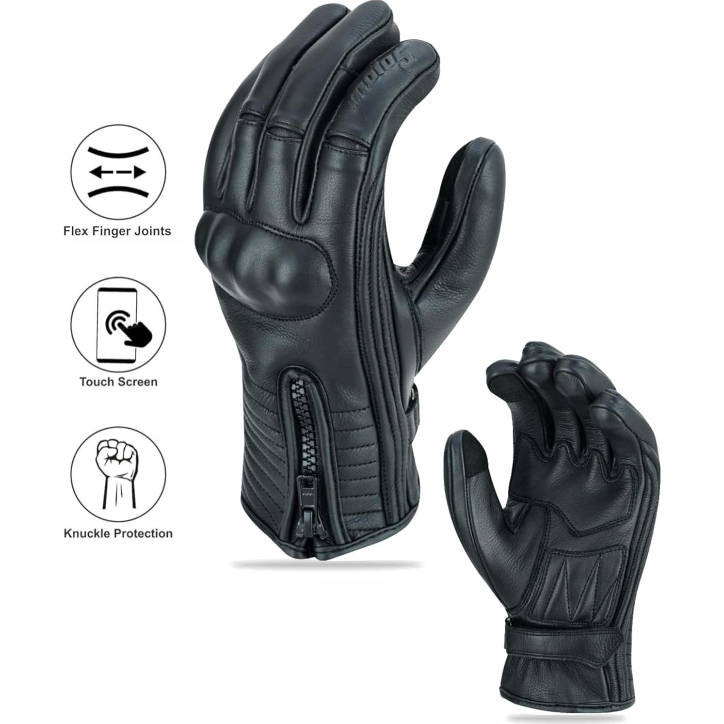 Guantes Moto5 de Cuero Negro Táctiles para Hombre y Mujer