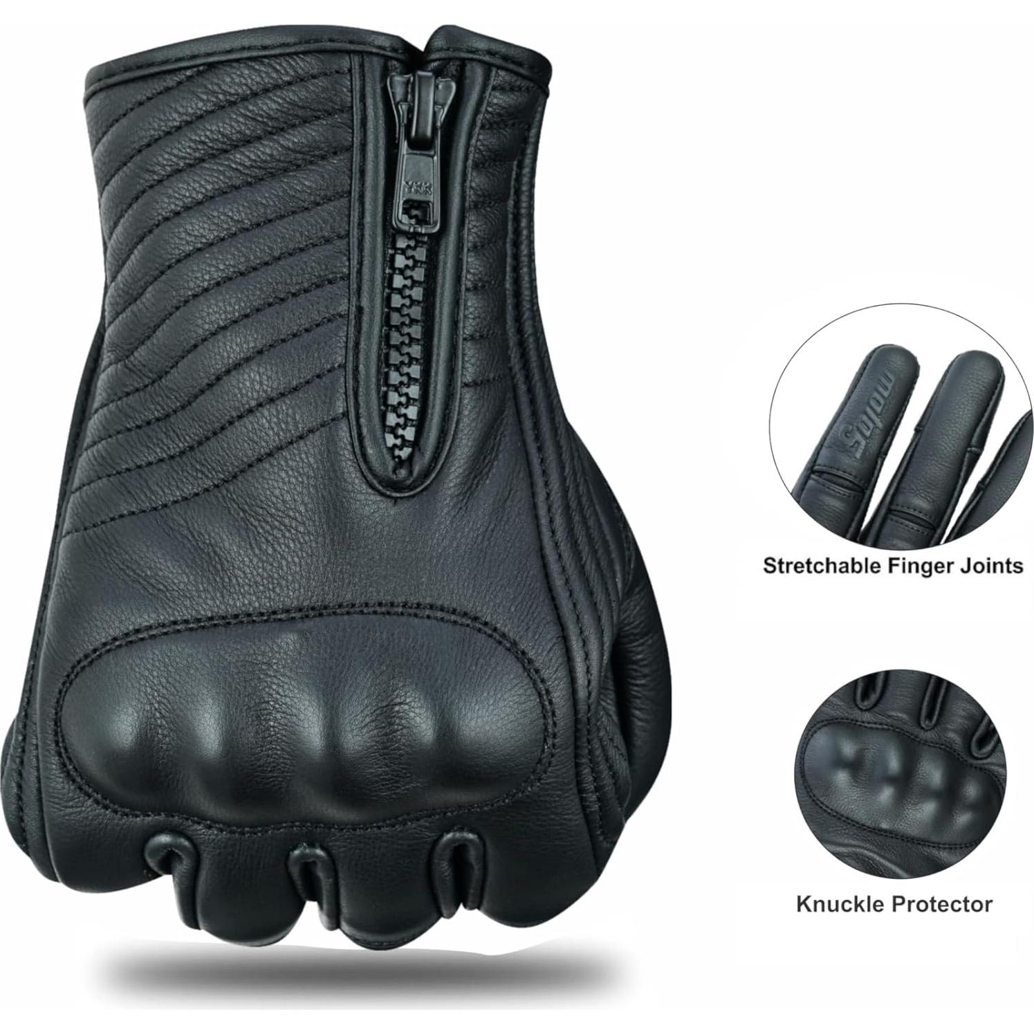 Guantes Moto5 de Cuero Negro Táctiles para Hombre y Mujer