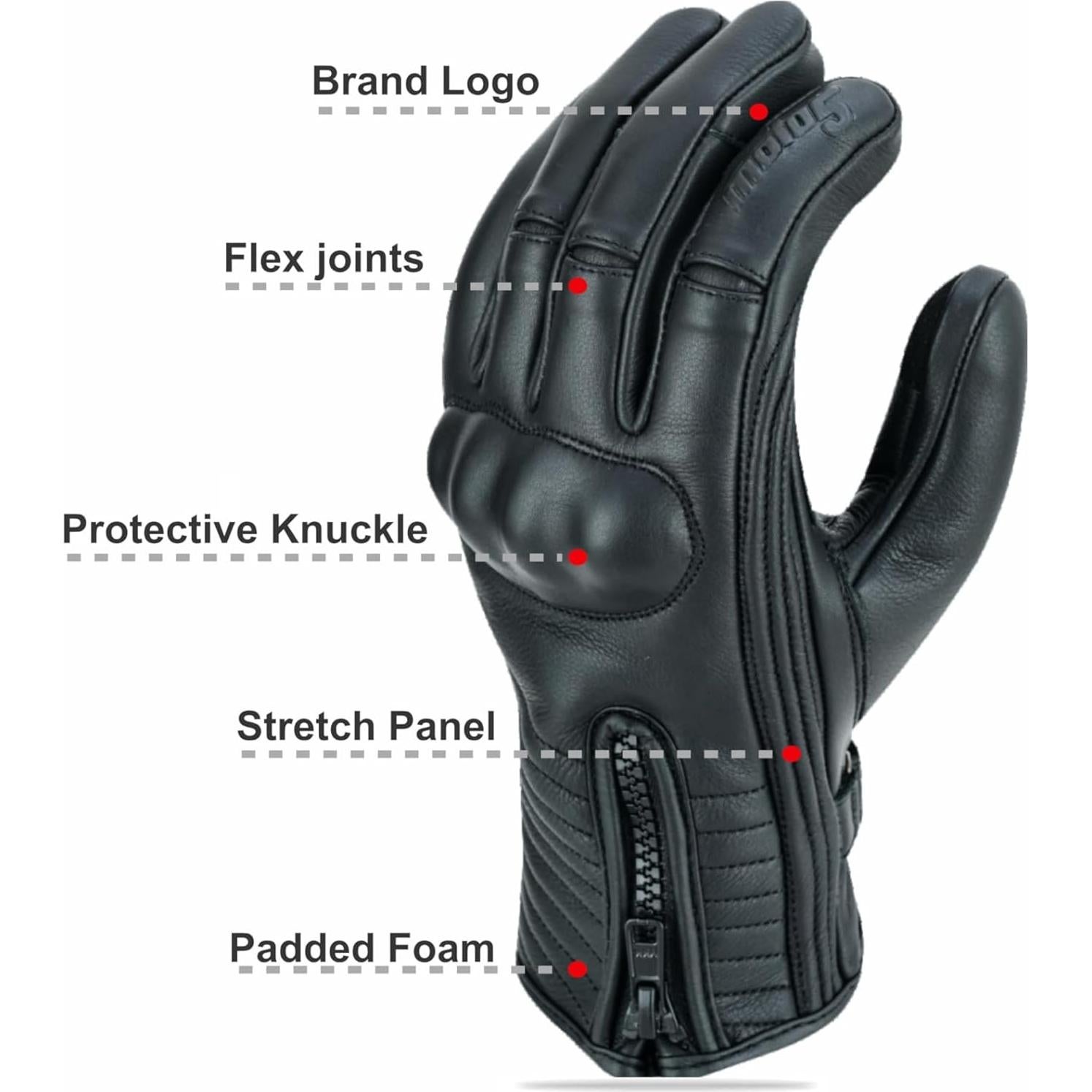 Guantes Moto5 de Cuero Negro Táctiles para Hombre y Mujer