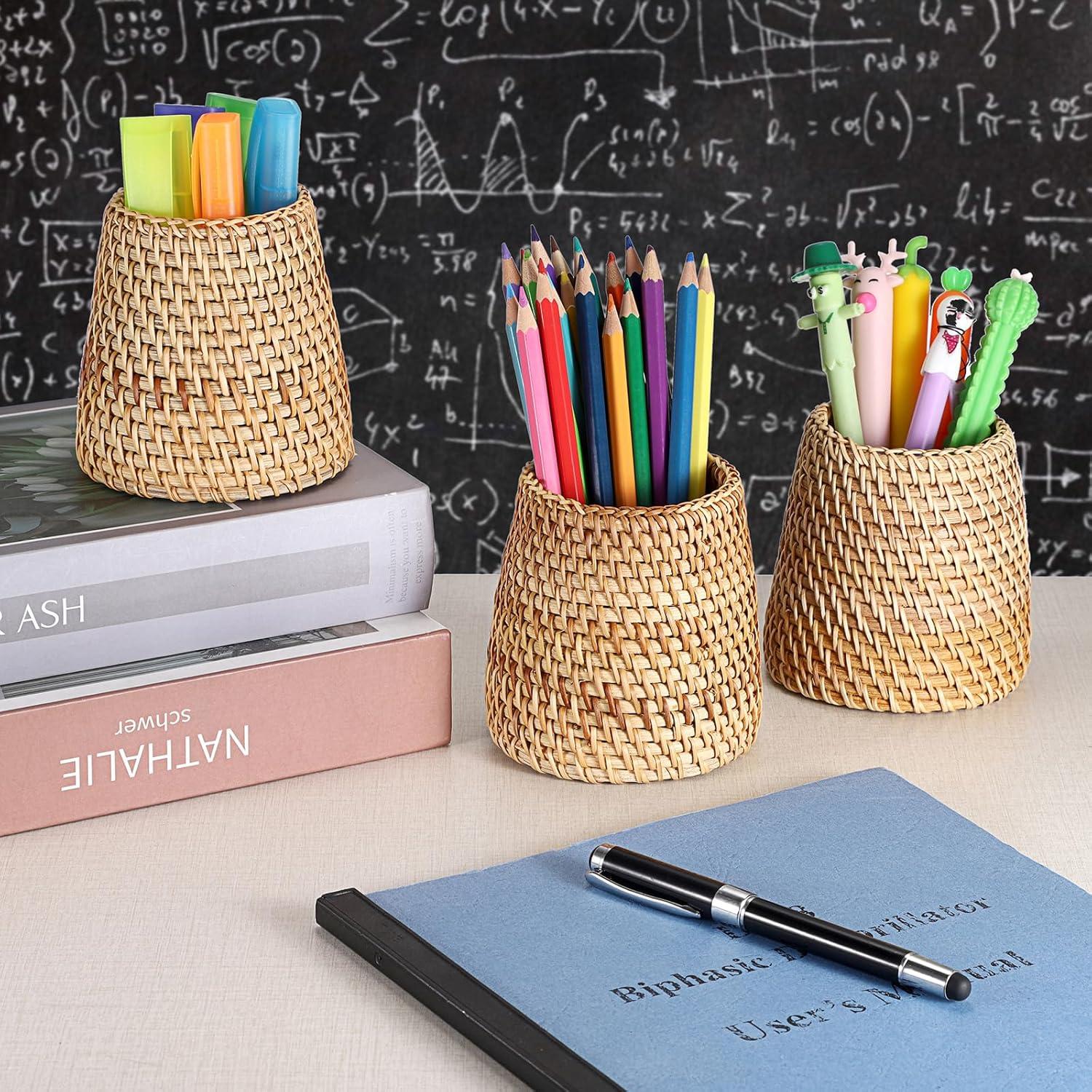 Organizador de Escritorio BTSKY 3 Pack Ratan Hecho a Mano