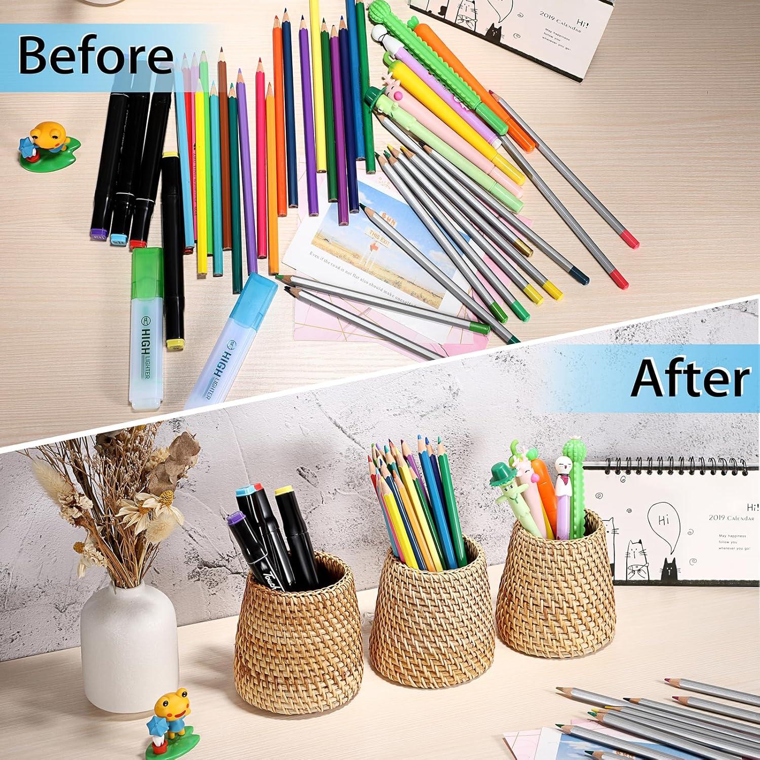 Organizador de Escritorio BTSKY 3 Pack Ratan Hecho a Mano