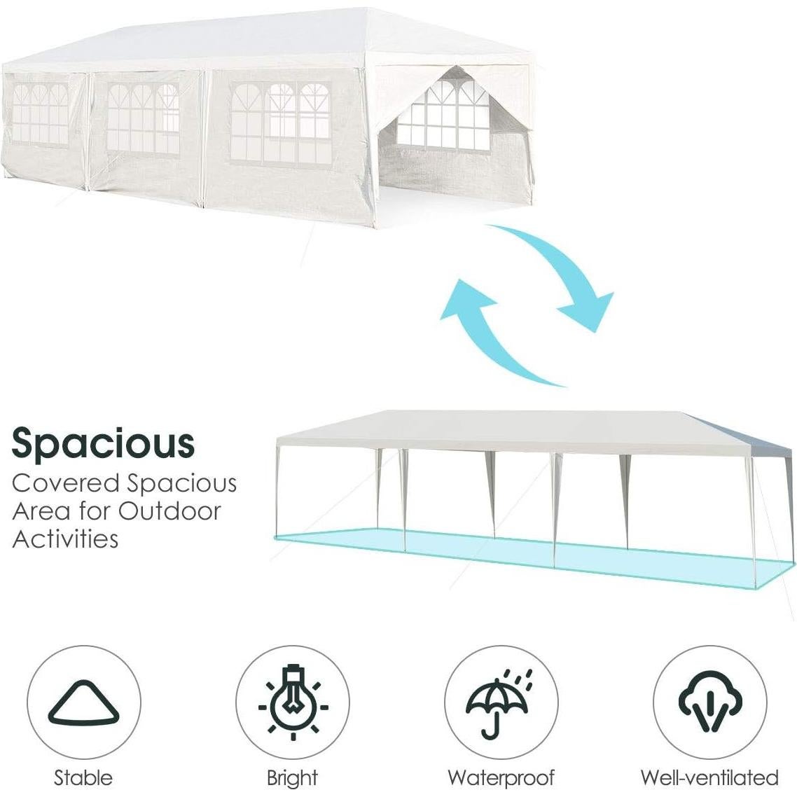 Carpa Impermeable Tangkula 3x9m con 6 Paredes y 2 Puertas