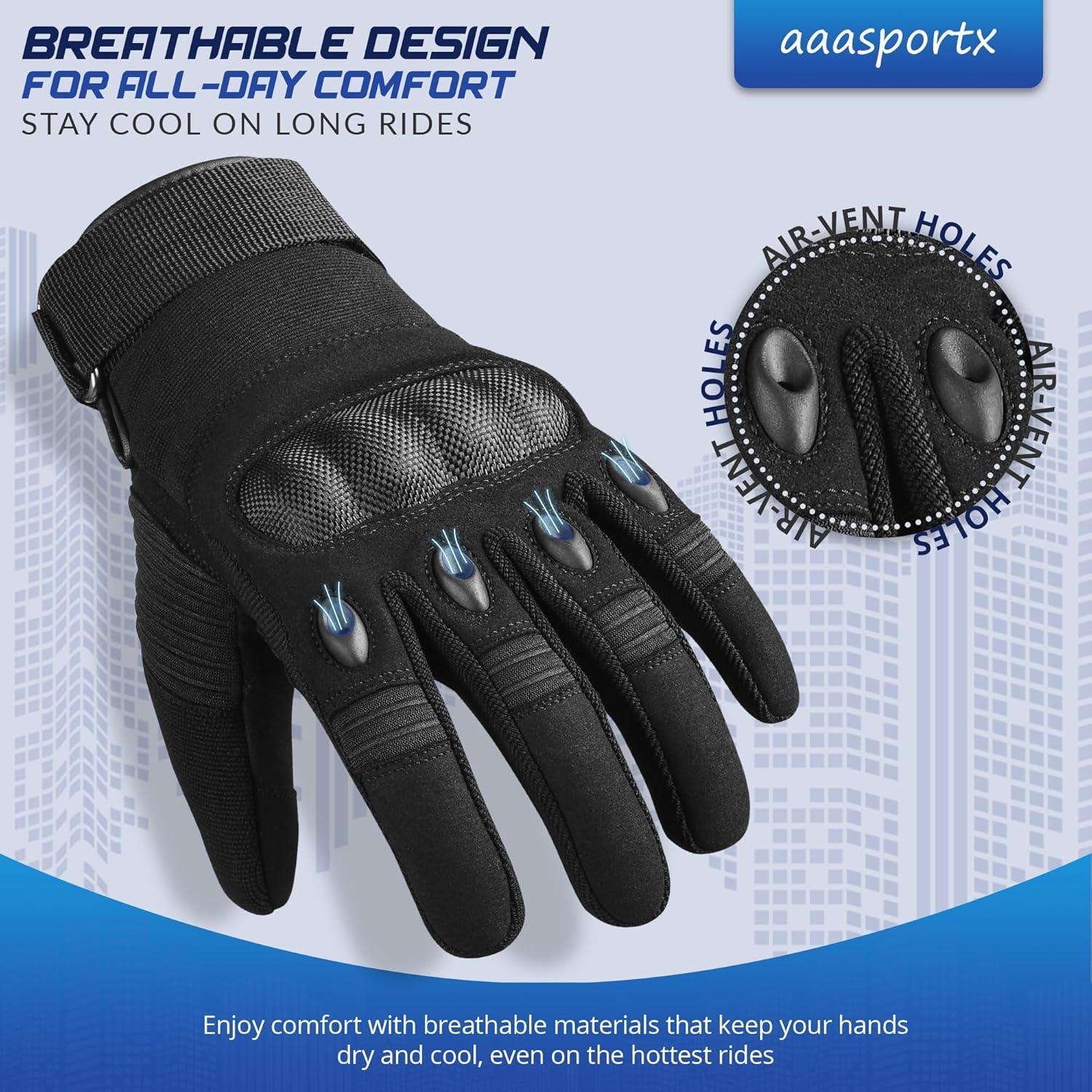 Guantes de Motocicleta aaasportx Negros con Protección Táctil