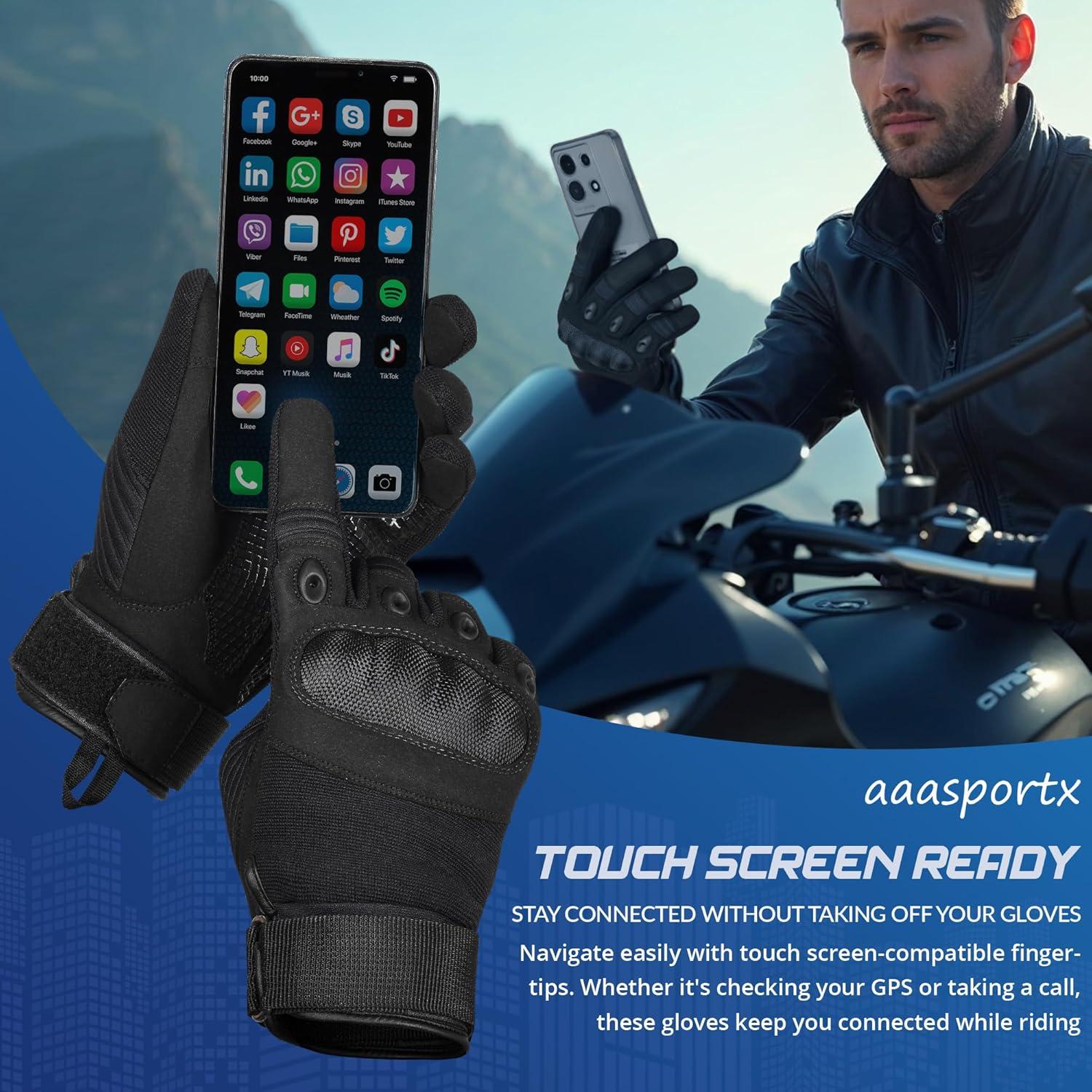 Guantes de Motocicleta aaasportx Negros con Protección Táctil