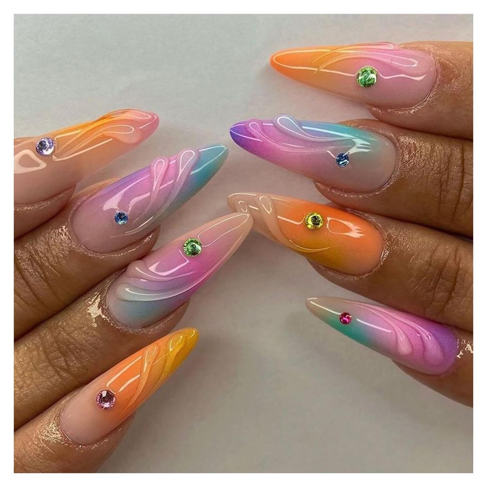 Uñas Postizas de Almendra FIEONCIY Acrílicas Brillantes 24 Pzas