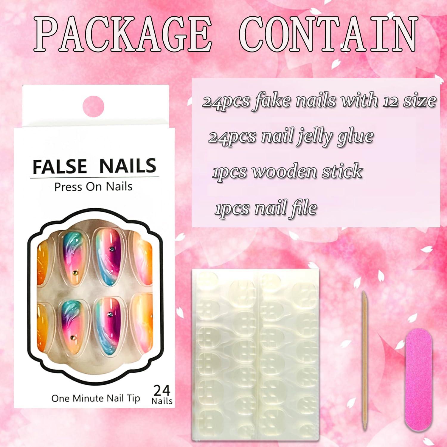 Uñas Postizas de Almendra FIEONCIY Acrílicas Brillantes 24 Pzas