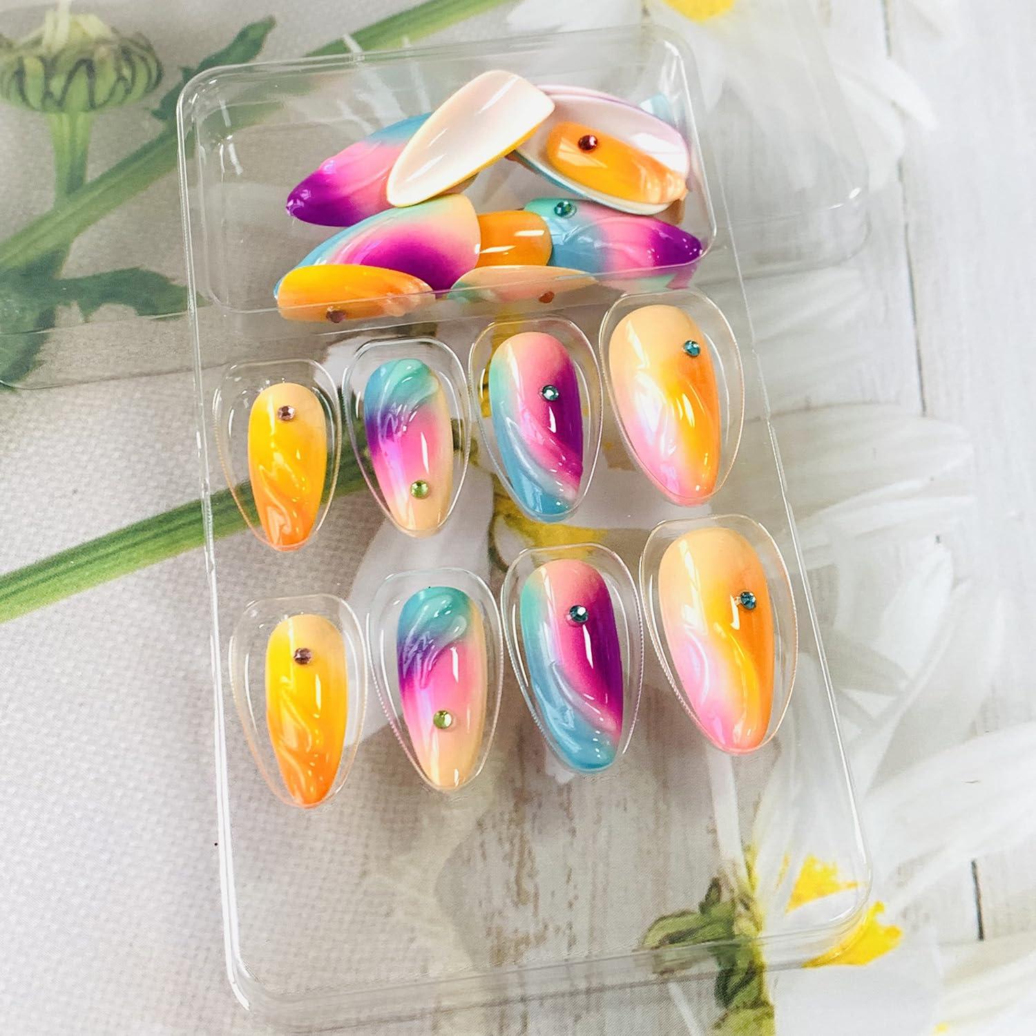 Uñas Postizas de Almendra FIEONCIY Acrílicas Brillantes 24 Pzas