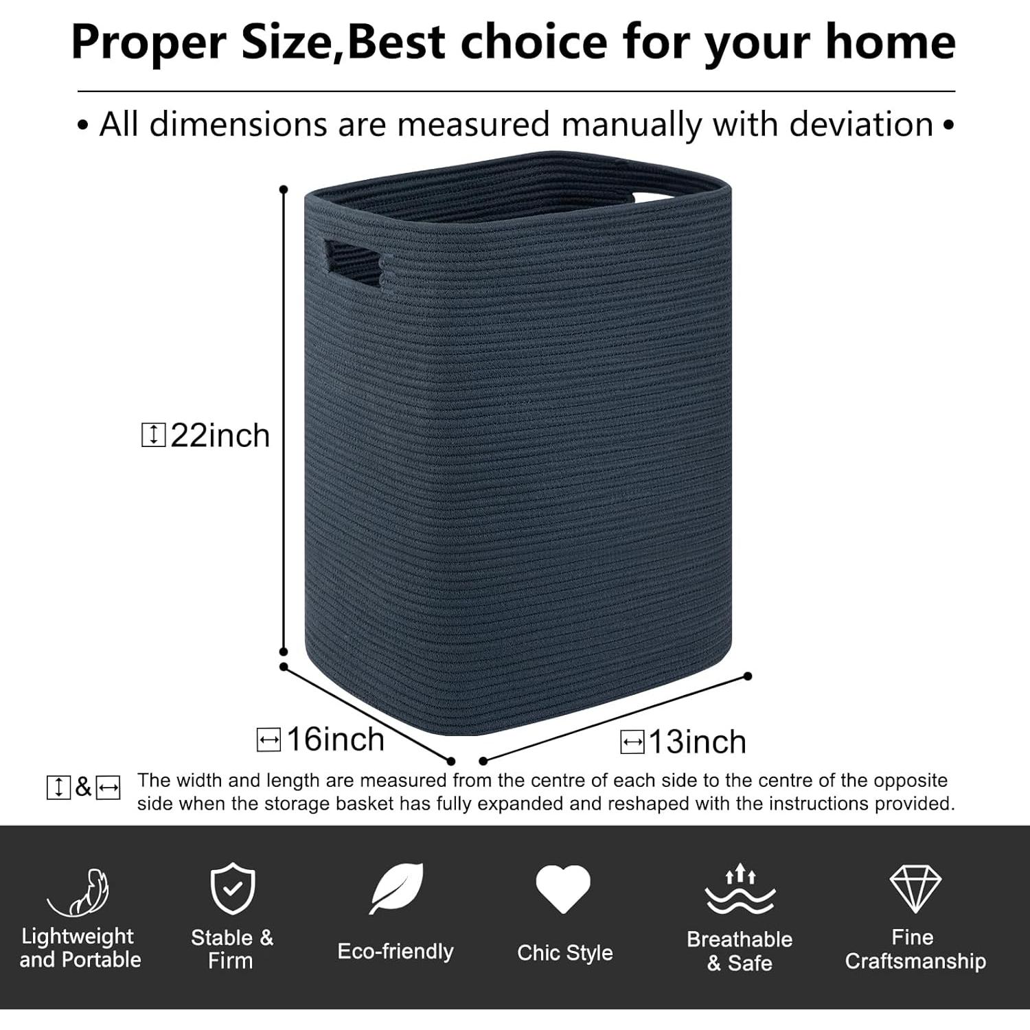 Cesta de Ropa Grande OIAHOMY Algodón 76L Azul 40.6x33x55.9cm