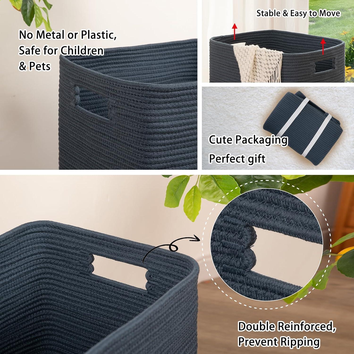 Cesta de Ropa Grande OIAHOMY Algodón 76L Azul 40.6x33x55.9cm