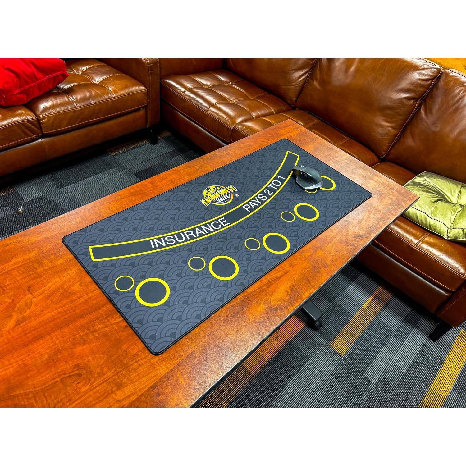 Mini Tapete de Blackjack Casino Quest 89 x 40 cm Negro/Dorado