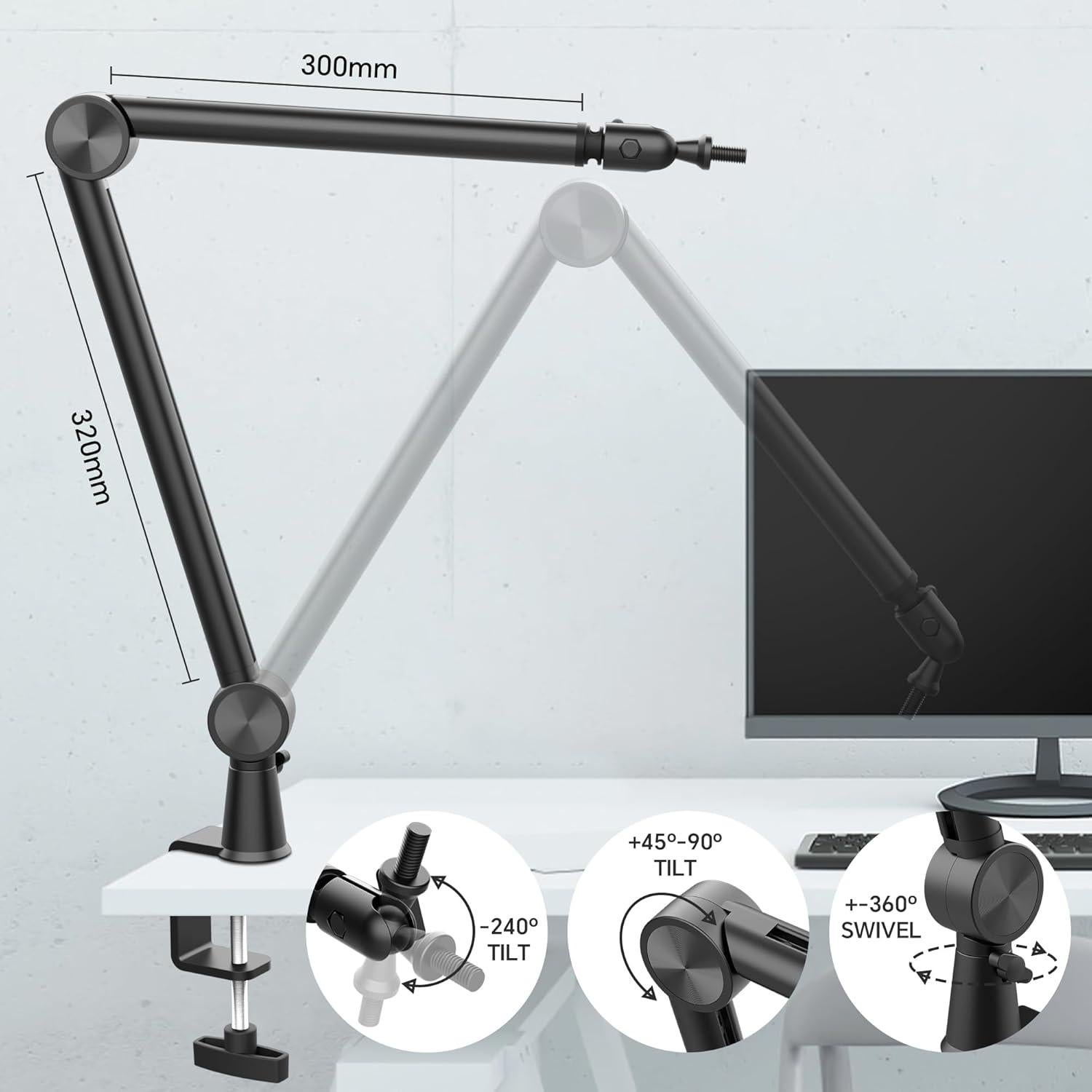 Brazo de Micrófono Premium HS20 Negro con Gestión de Cables