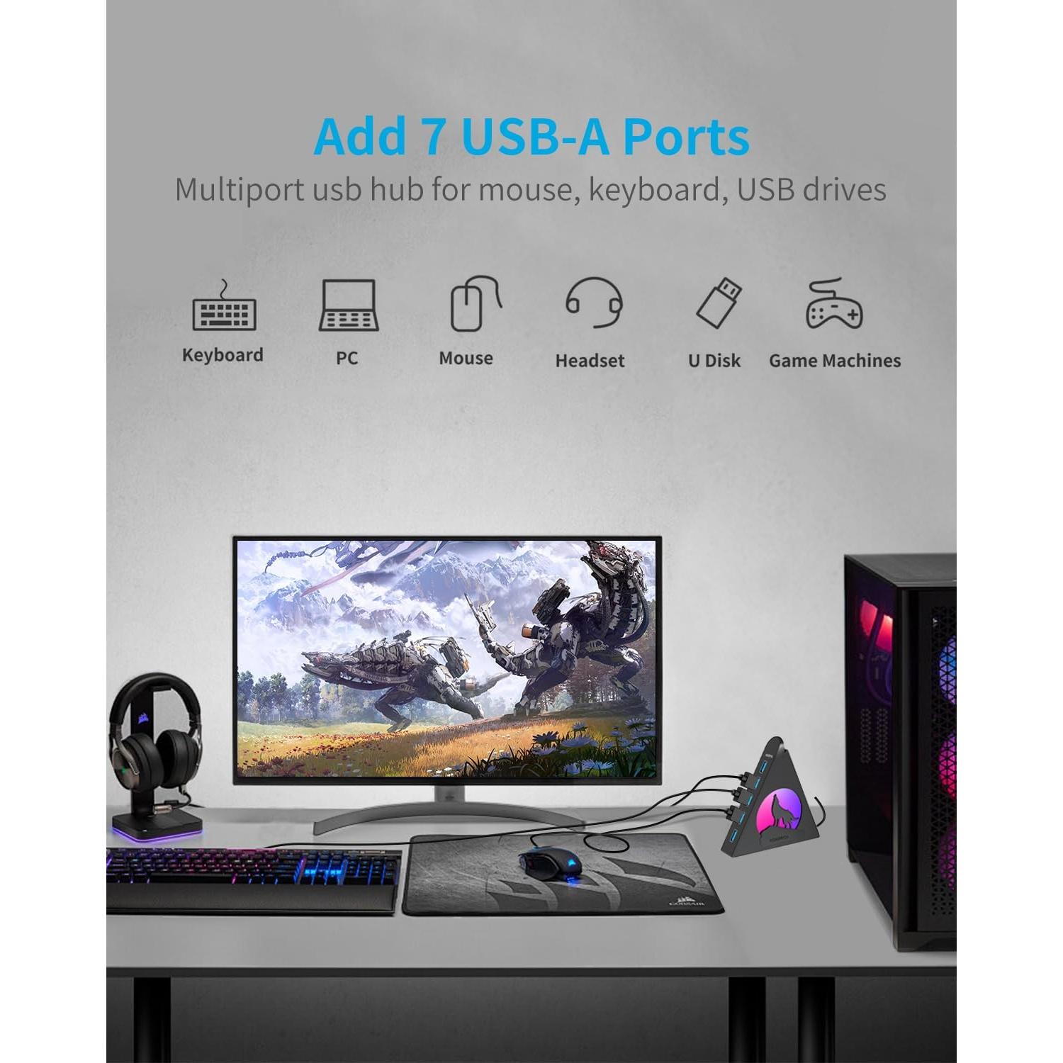 Hub USB 3.0 JoyReken de 7 Puertos Vertical con RGB 0.61m