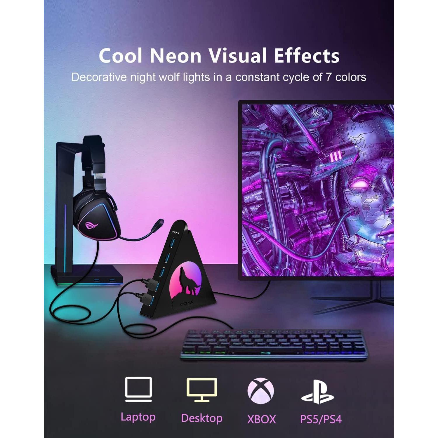 Hub USB 3.0 JoyReken de 7 Puertos Vertical con RGB 0.61m