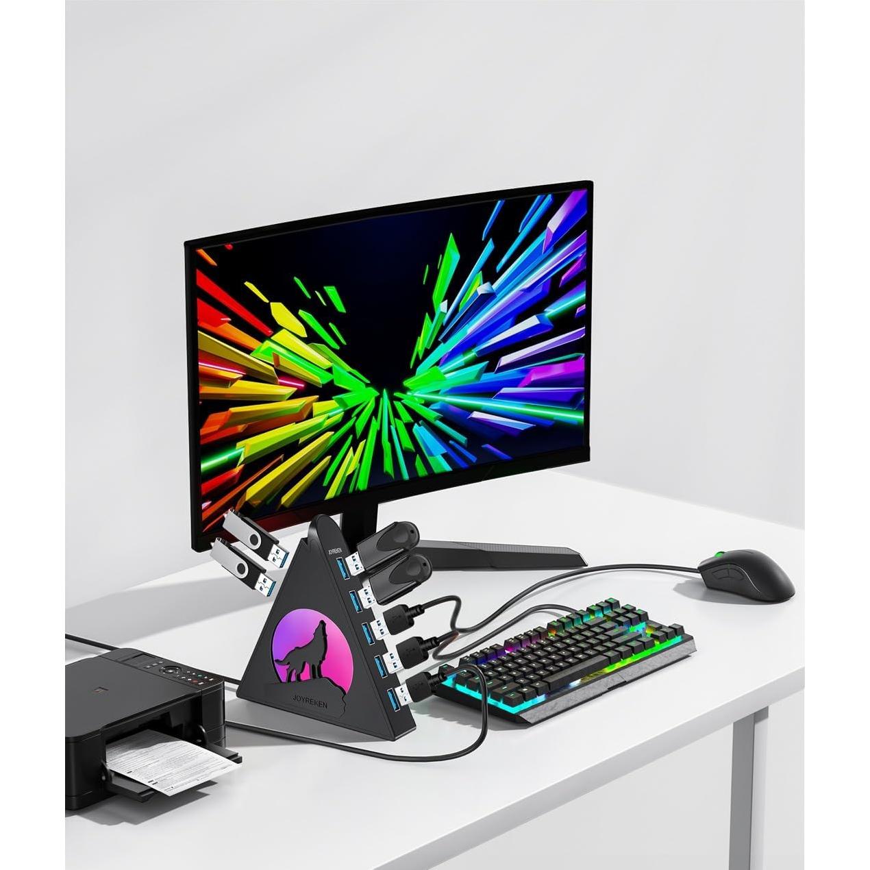 Hub USB 3.0 JoyReken de 7 Puertos Vertical con RGB 0.61m