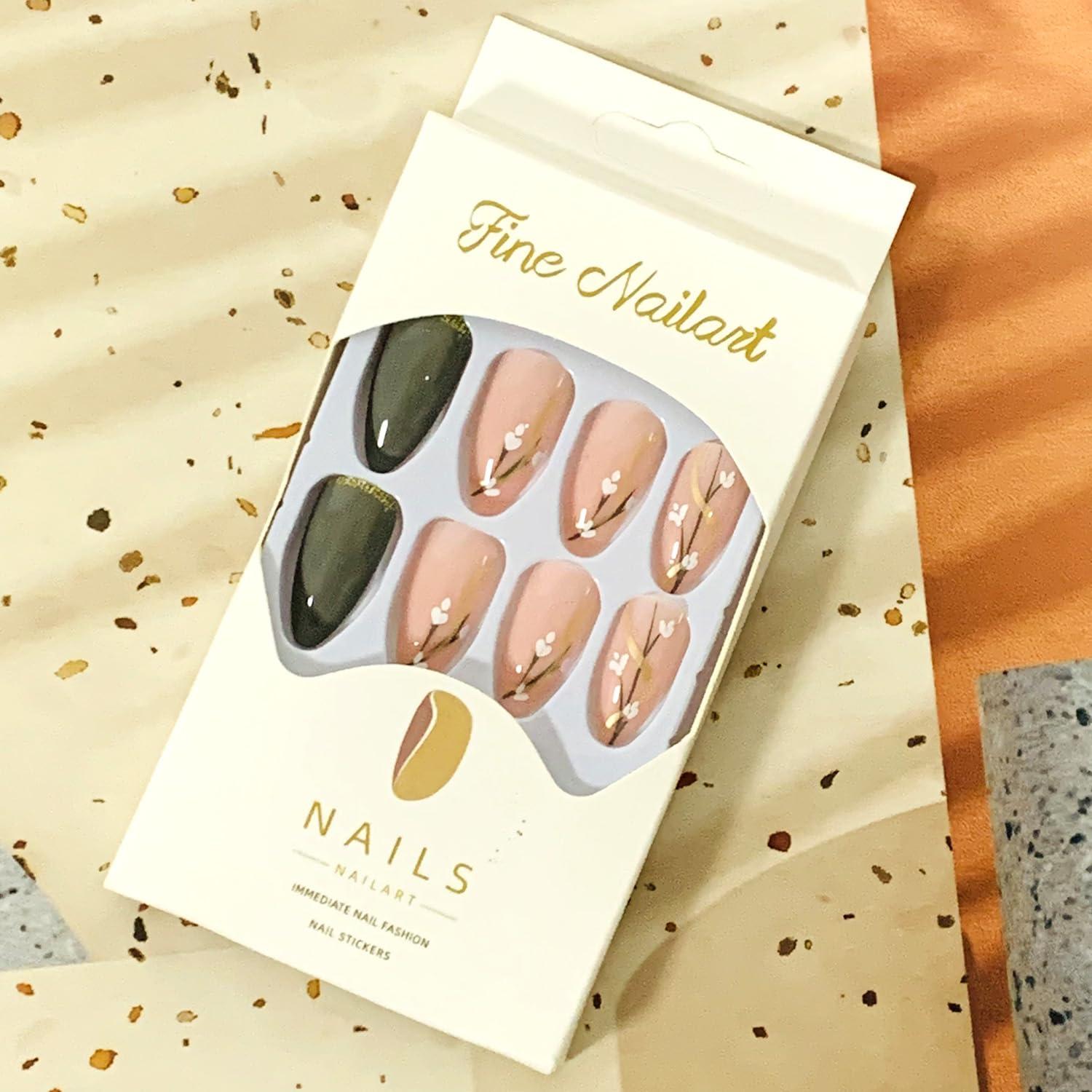 Uñas Postizas Vezocim Almendra Media Grises 24 Piezas