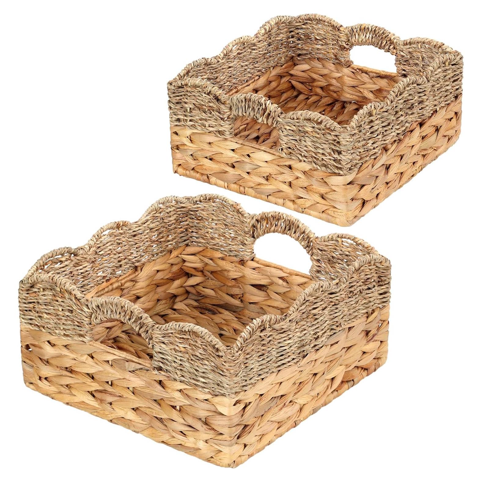 Cestas de Mimbre SIEUSALEVN - Set de 2 con Borde Ondulado