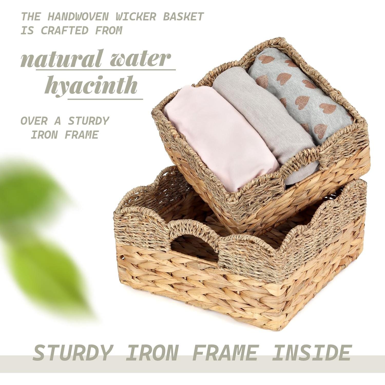 Cestas de Mimbre SIEUSALEVN - Set de 2 con Borde Ondulado