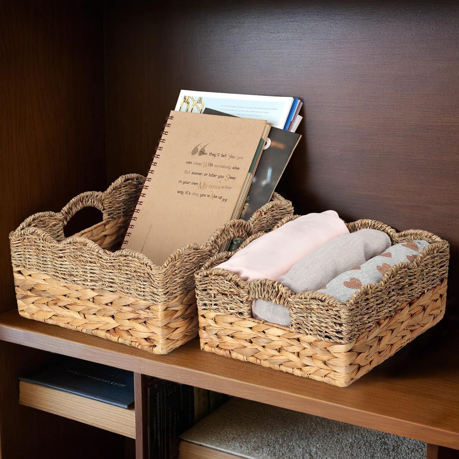 Cestas de Mimbre SIEUSALEVN - Set de 2 con Borde Ondulado