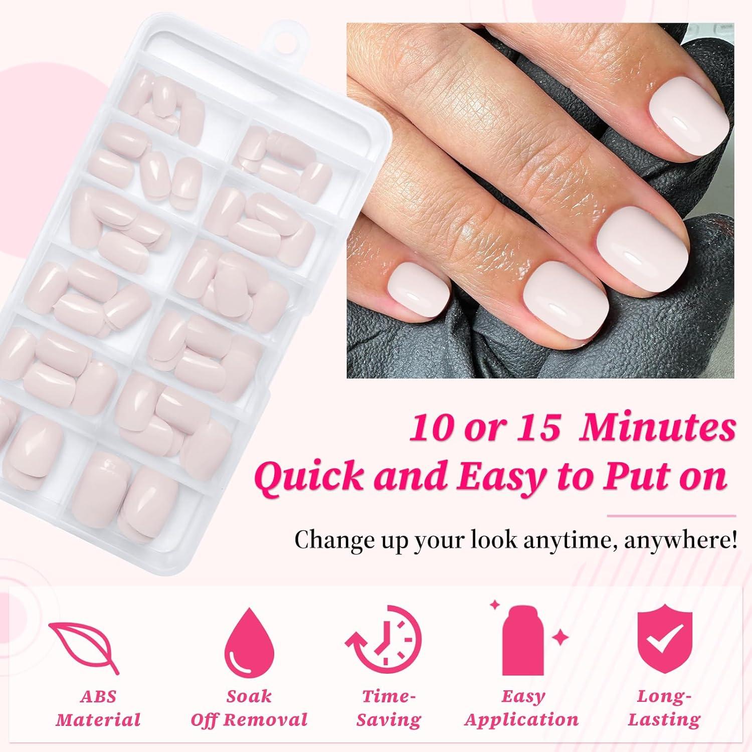 120 Uñas Postizas Cortas Rosadas Lifextol - 12 Tamaños