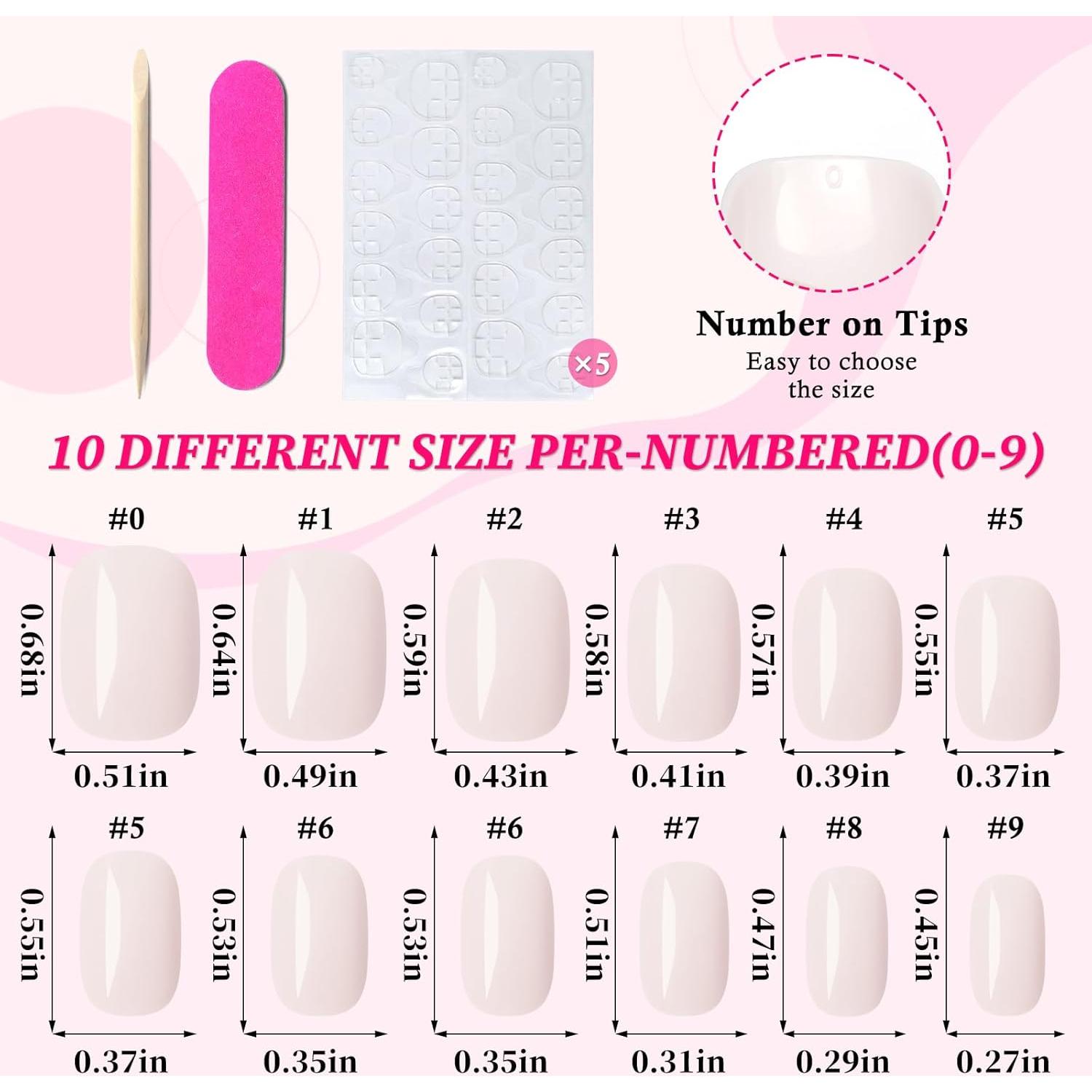 120 Uñas Postizas Cortas Rosadas Lifextol - 12 Tamaños