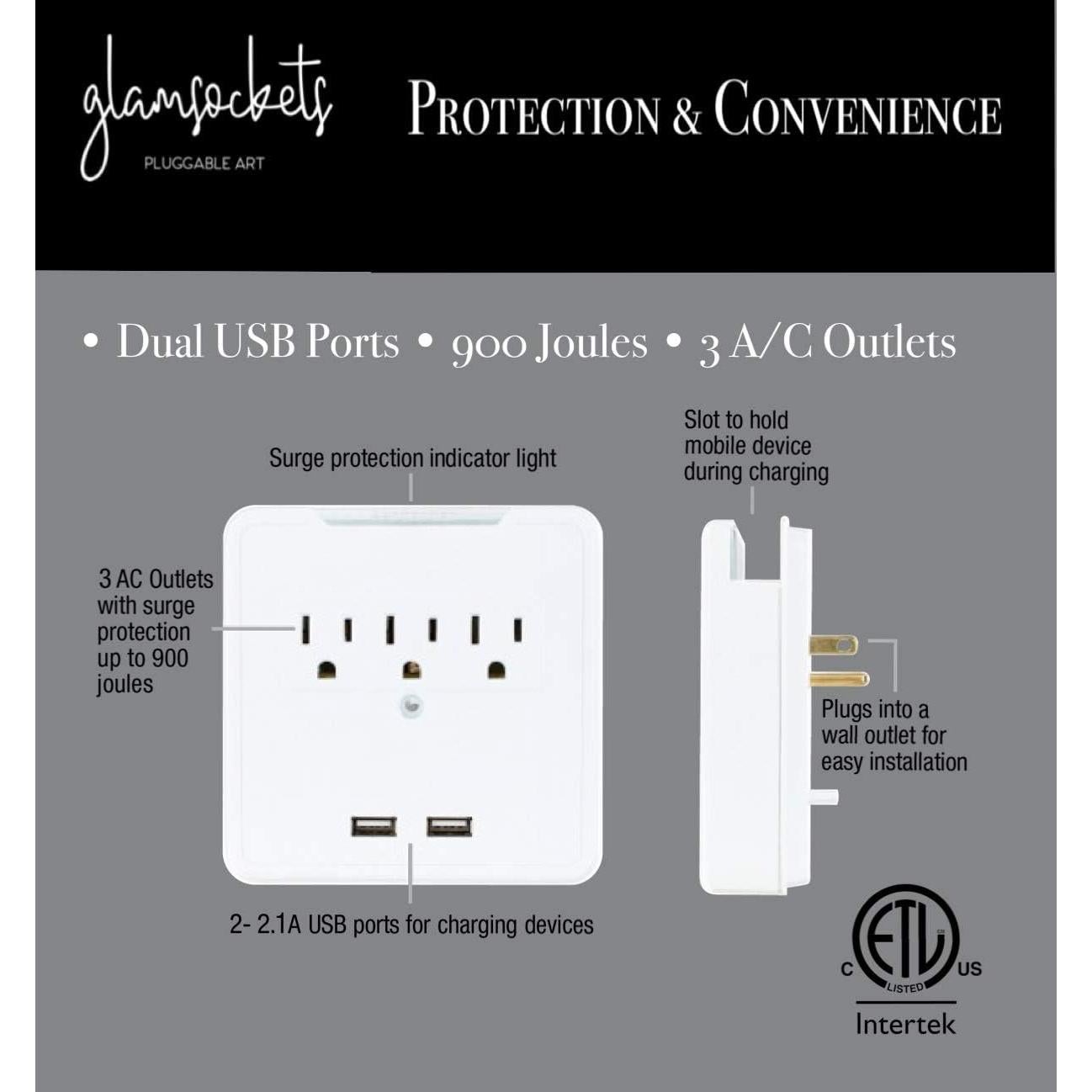 Glamsockets Protector de Sobretensión Decorativo USB 3 Salidas