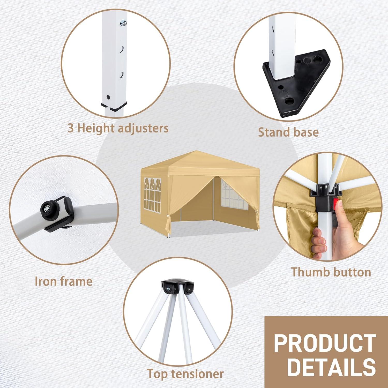 Carpa Plegable 3x3m MELOSHM Impermeable con 4 Paredes