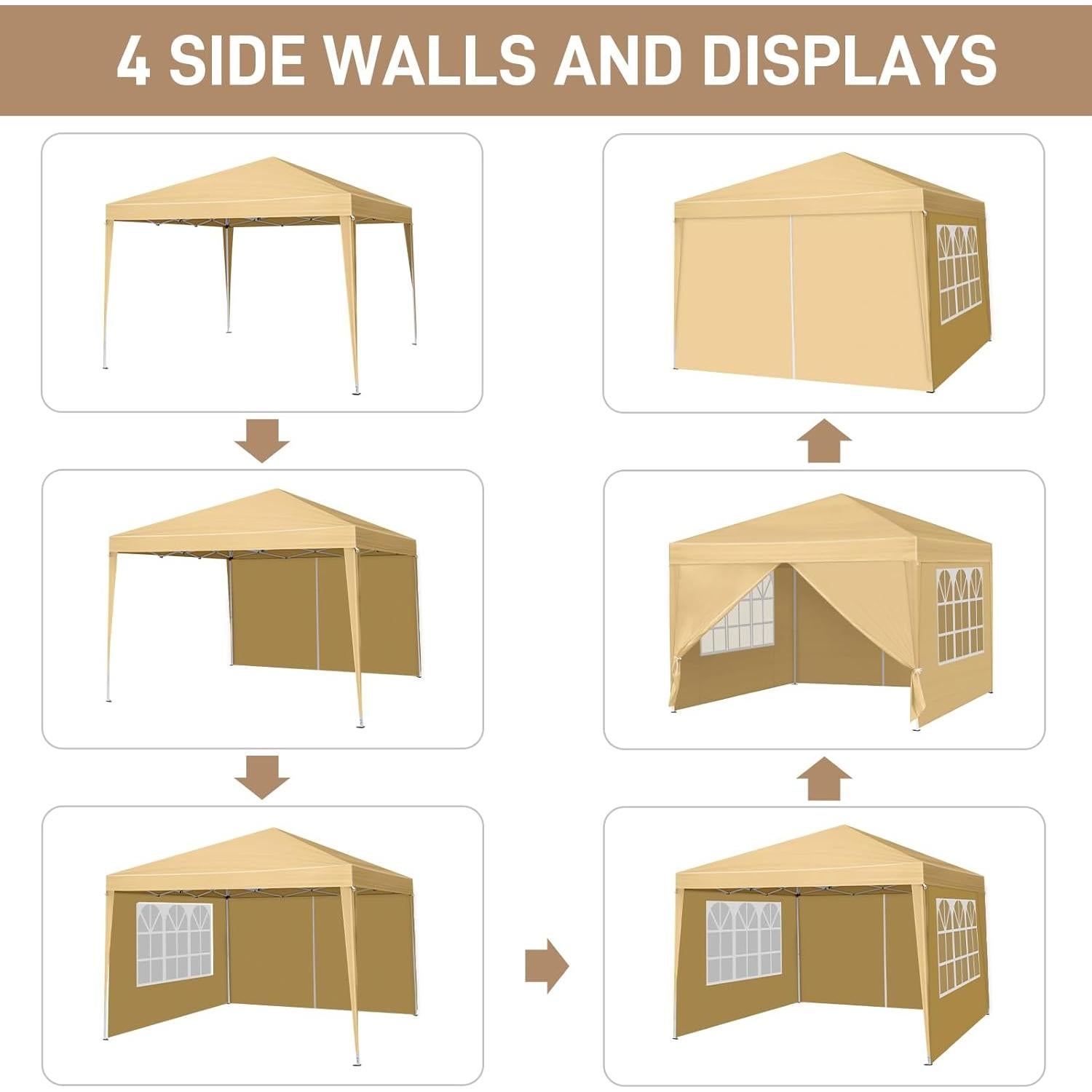 Carpa Plegable 3x3m MELOSHM Impermeable con 4 Paredes