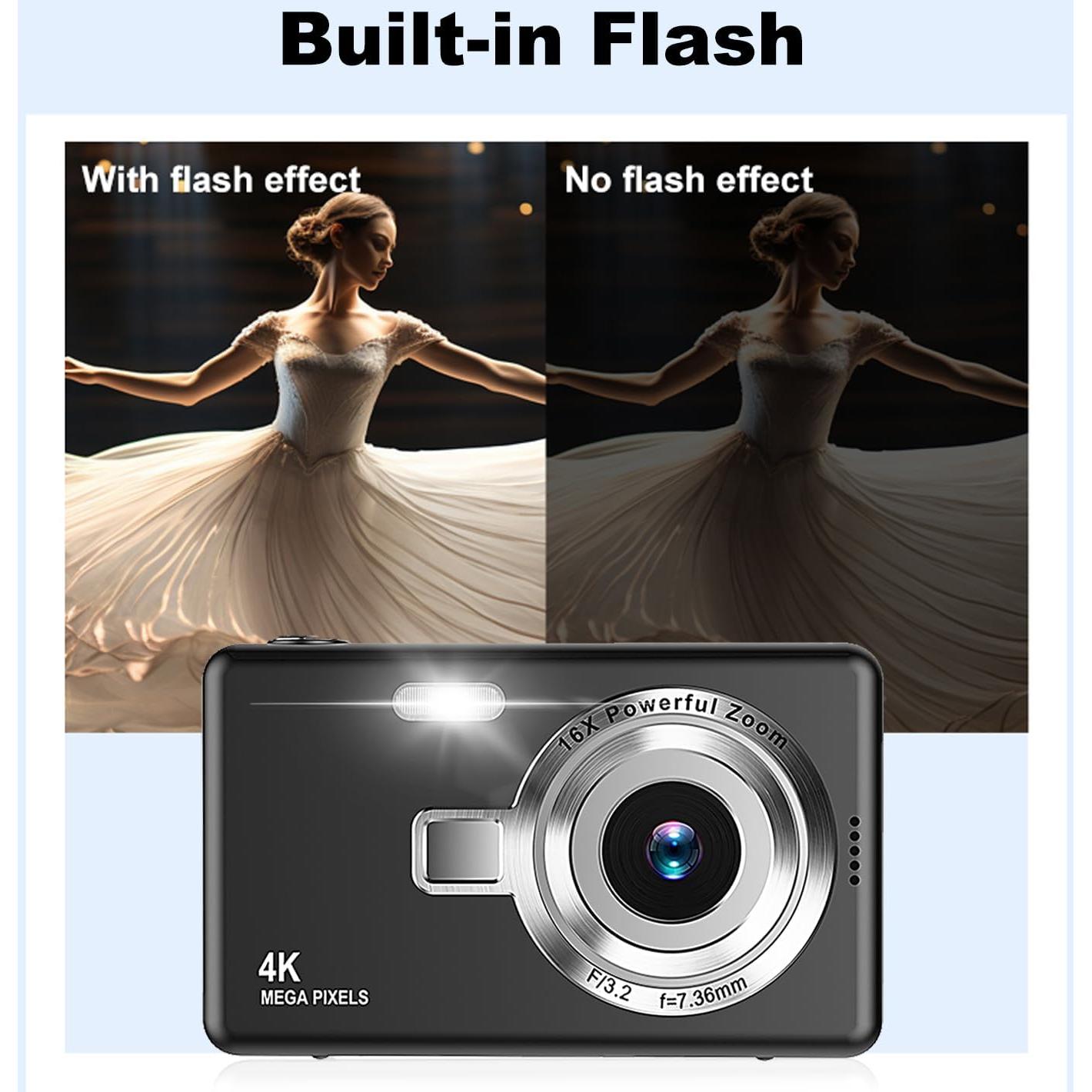 Cámara Digital Acbaeta Q12 Pro 50MP 4K Compacta con Zoom 16x