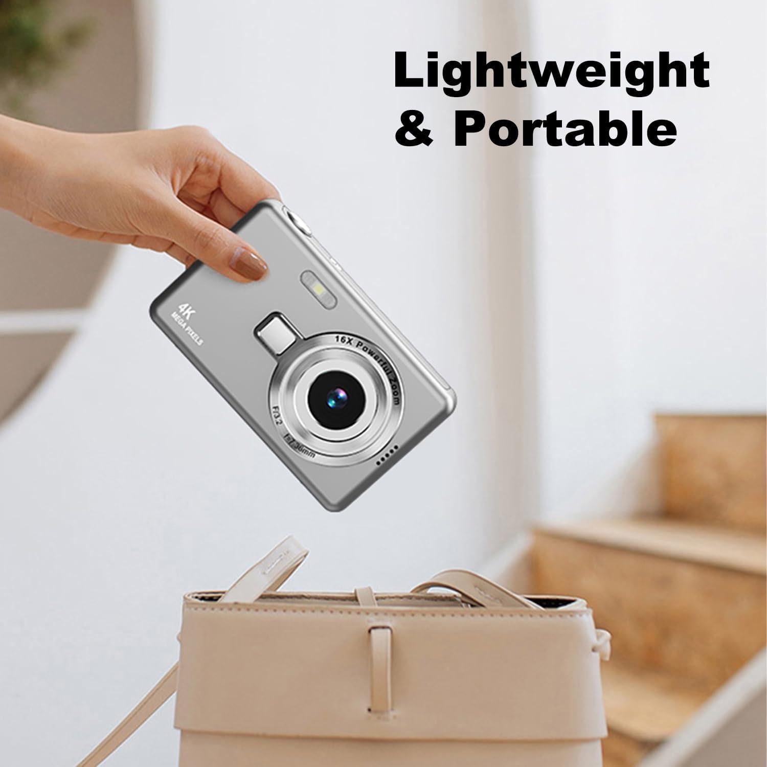 Cámara Digital Acbaeta Q12 Pro 50MP 4K Compacta con Zoom 16x