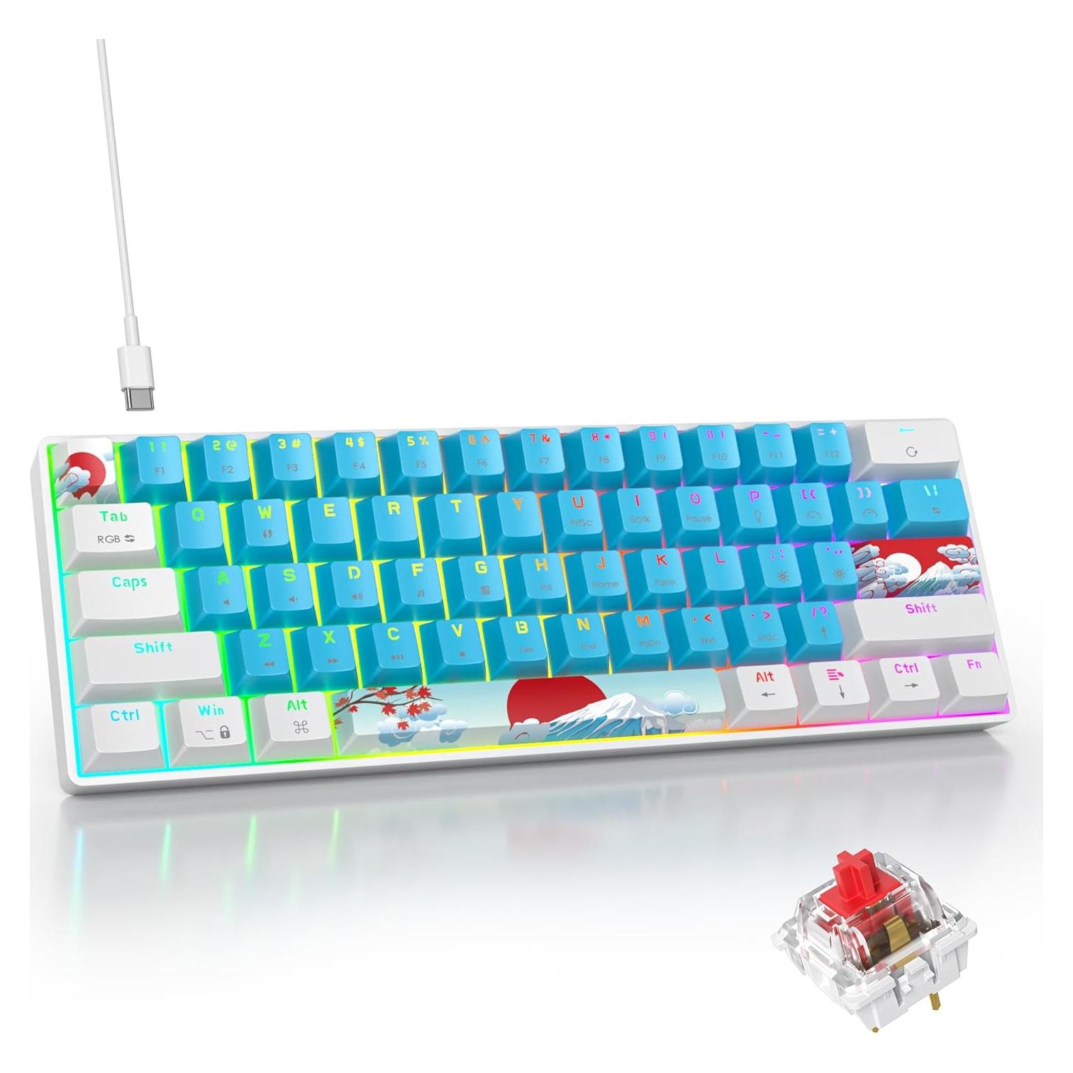 Teclado Mecánico RGB 60% iRoboosta Azul y Blanco 61 Teclas