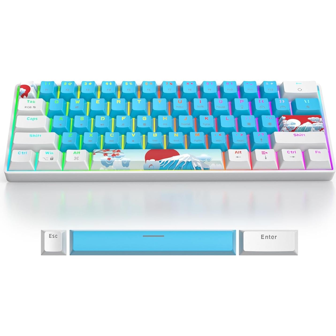 Teclado Mecánico RGB 60% iRoboosta Azul y Blanco 61 Teclas