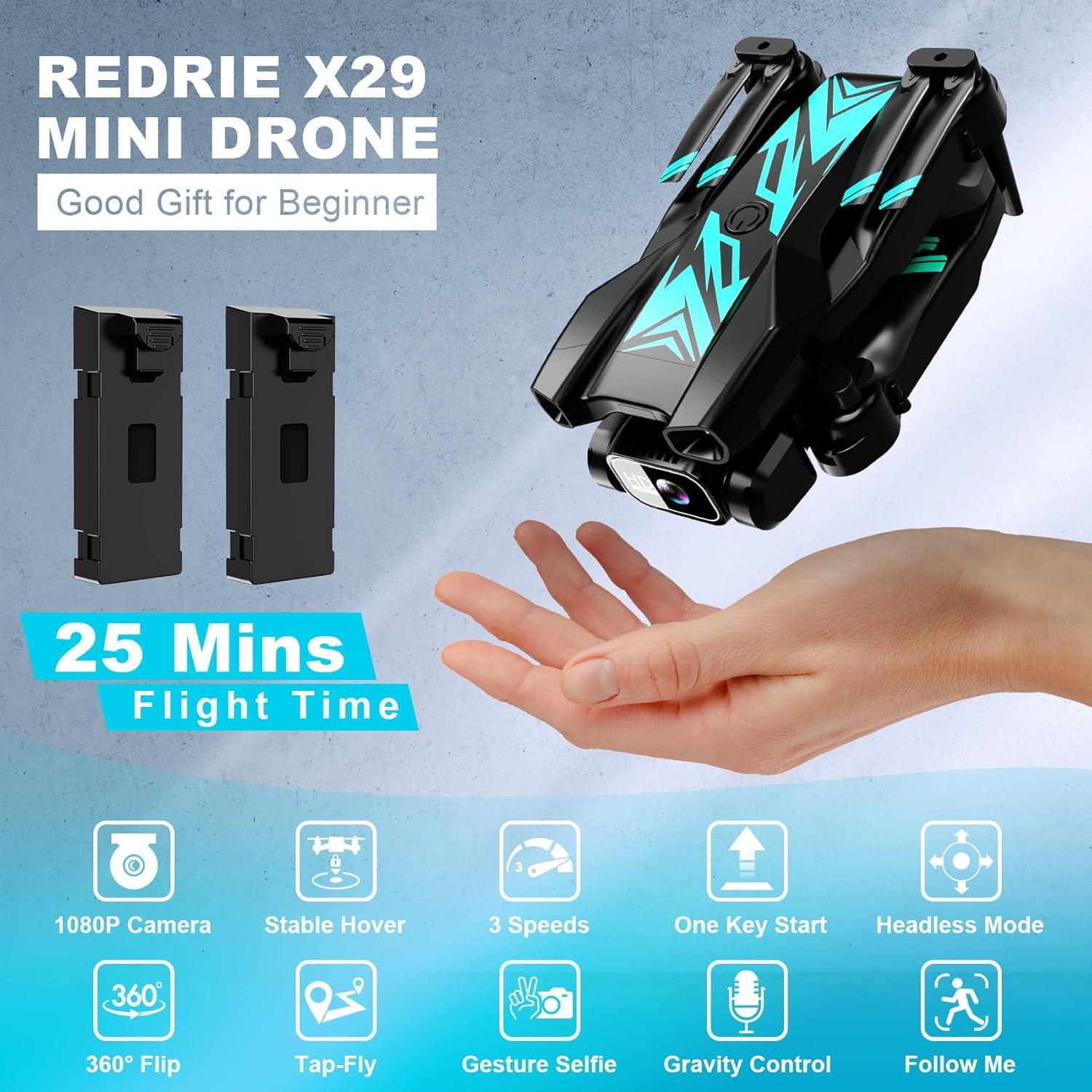Mini Drone REDRIE X29 con Cámara 1080P y 2 Baterías
