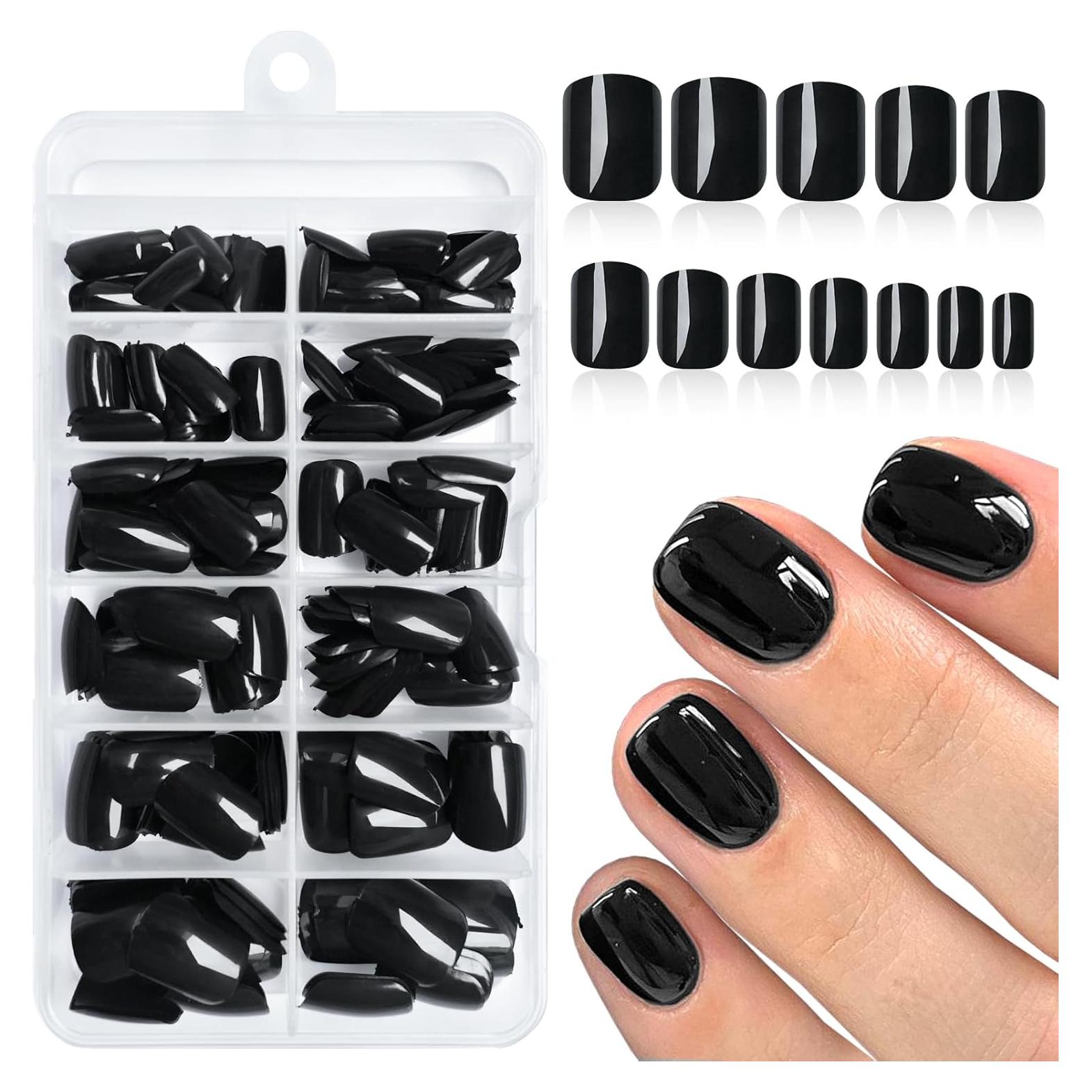 240 Uñas Postizas Cortas Cuadradas Negras Lifextol