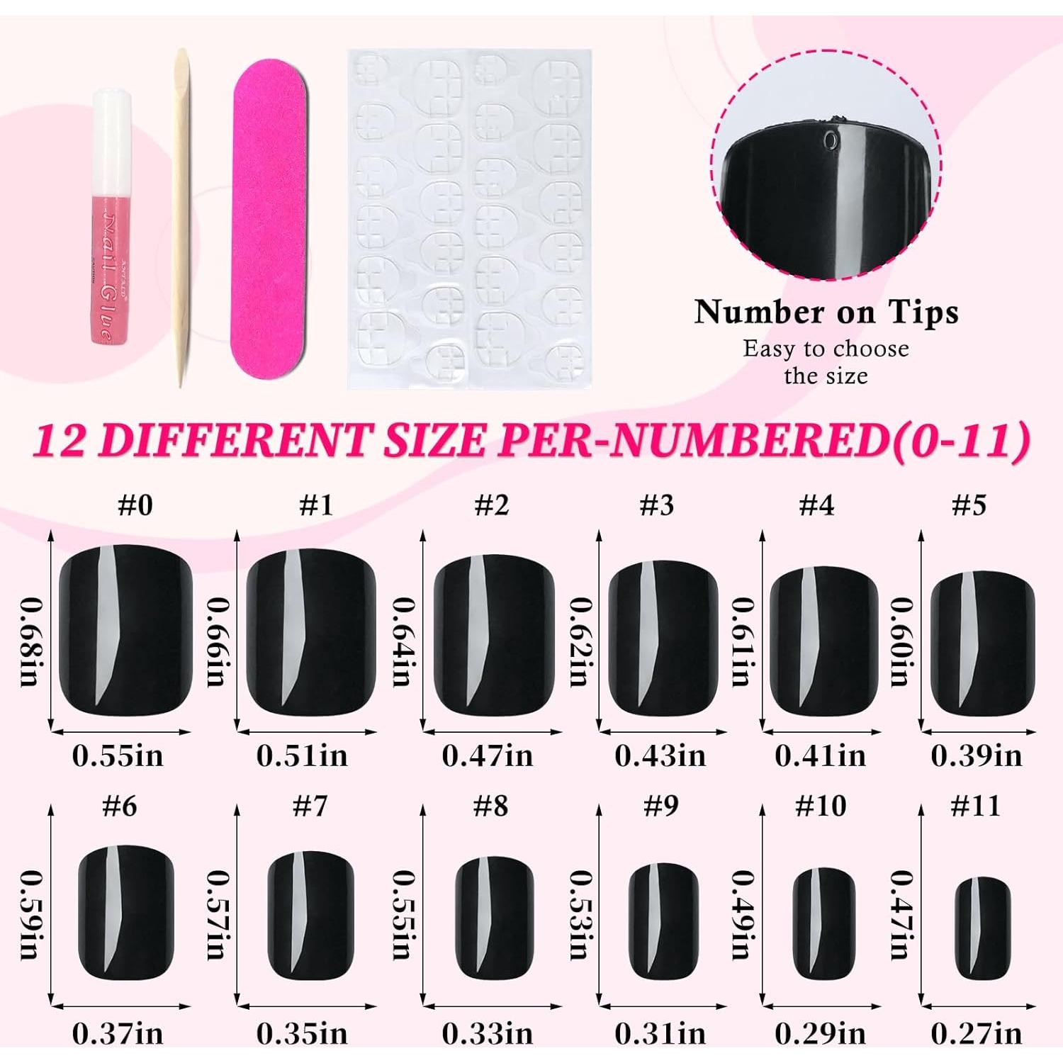 240 Uñas Postizas Cortas Cuadradas Negras Lifextol