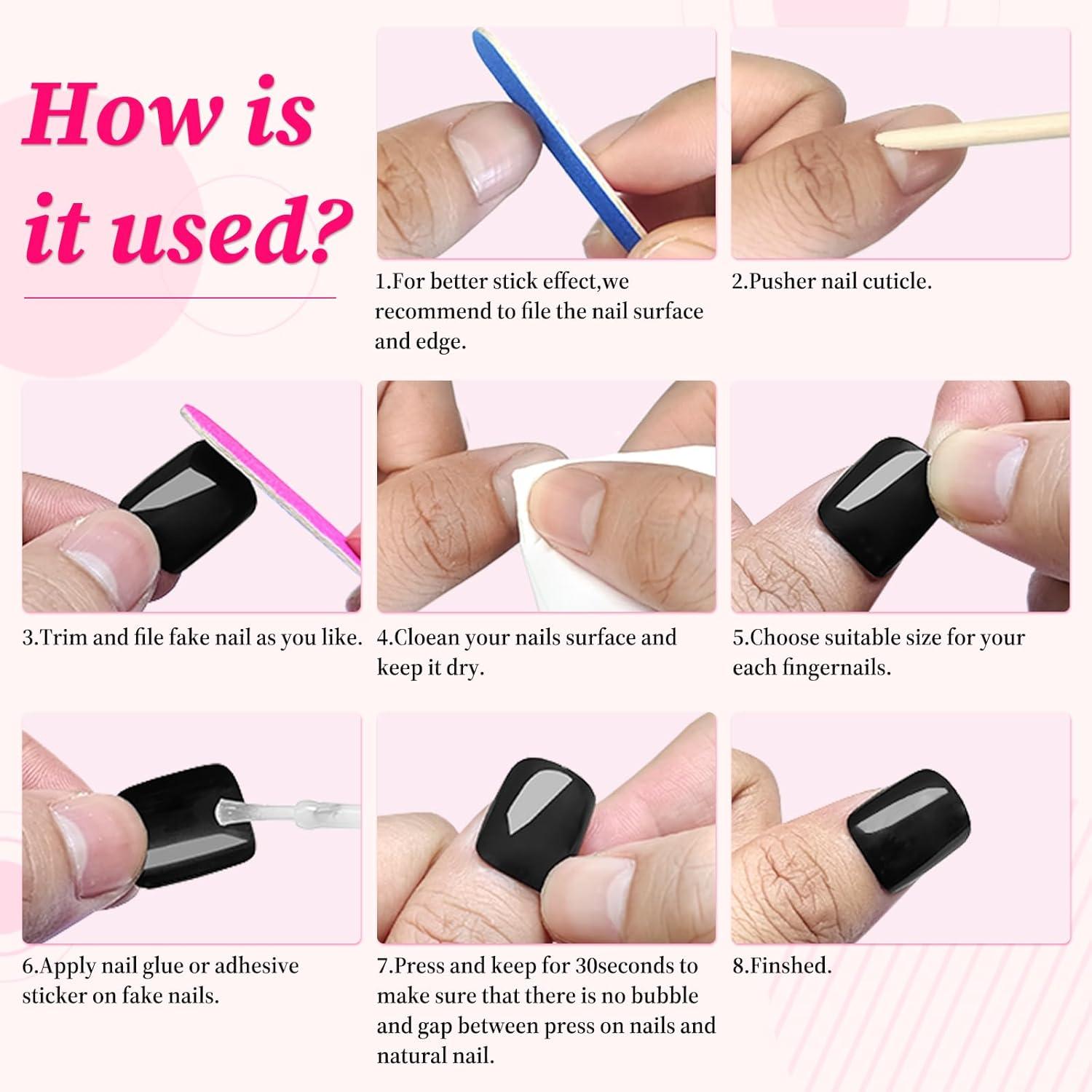 240 Uñas Postizas Cortas Cuadradas Negras Lifextol