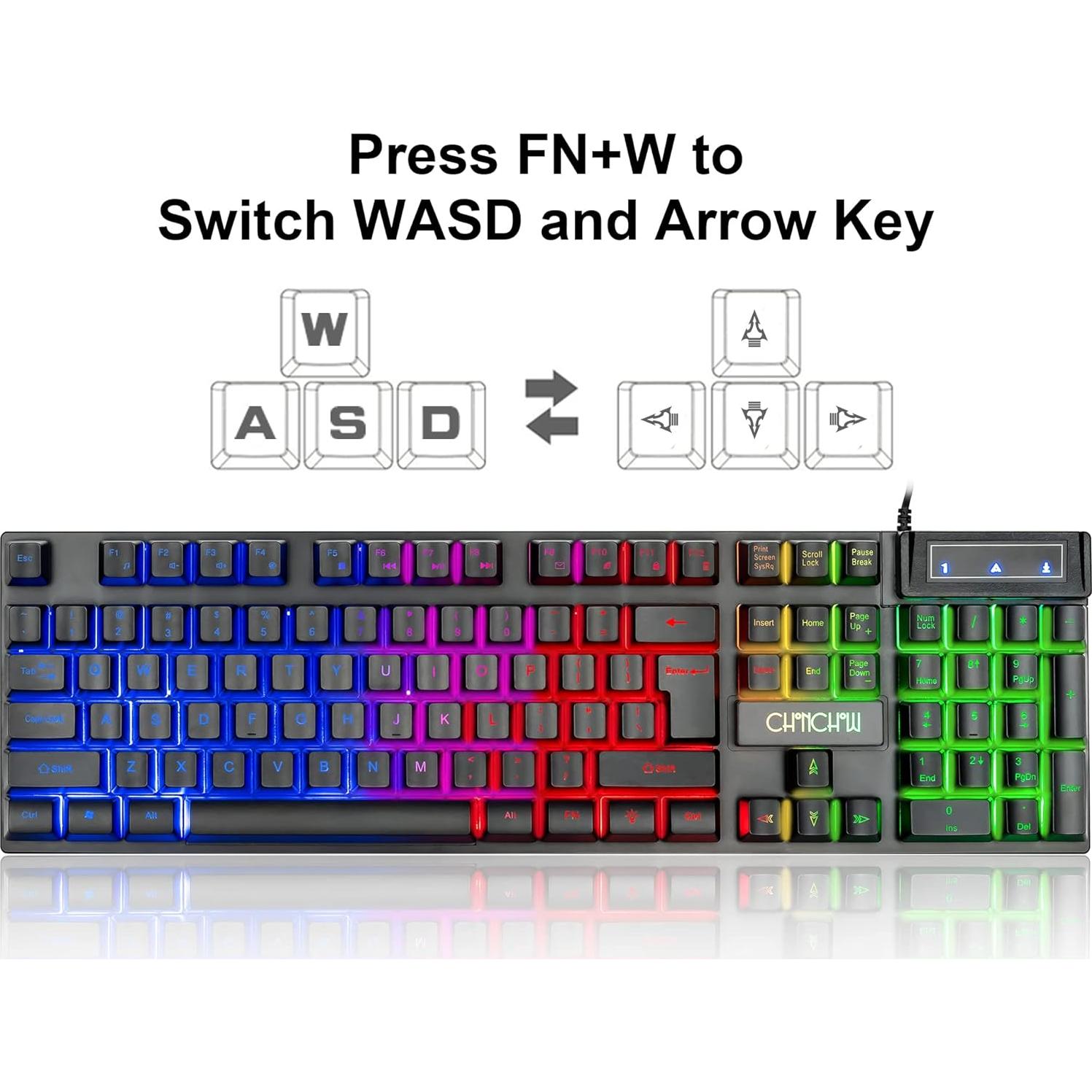 Combo Teclado y Ratón Gaming CHONCHOW LED RGB 4800DPI