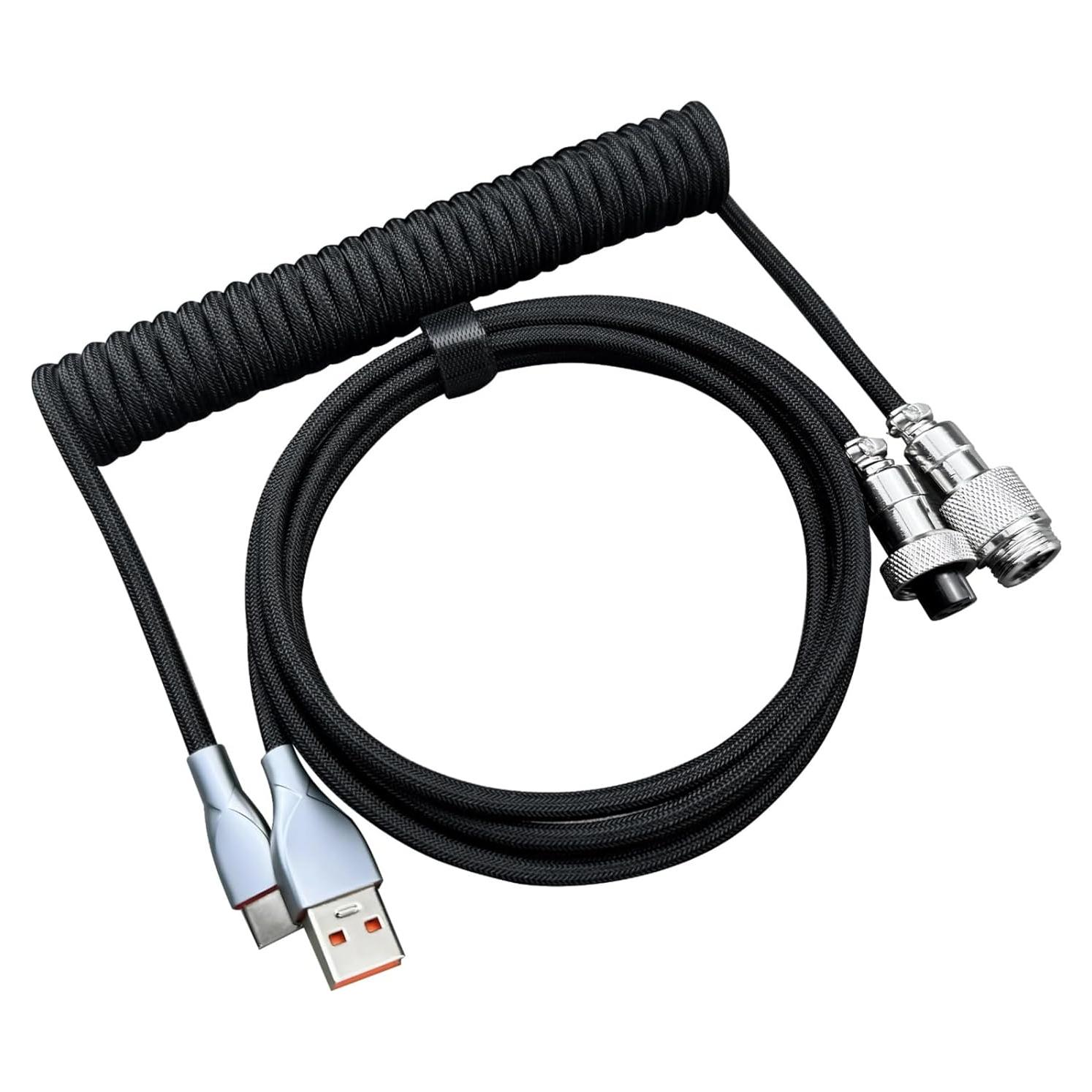 Cable Enrollado USB-C Yajouwin 1.5m Negro para Teclado Gaming