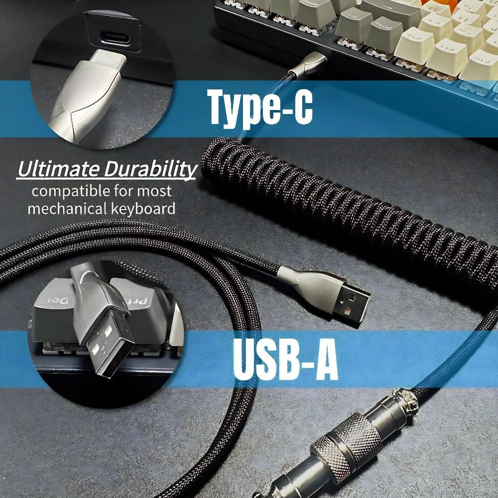 Cable Enrollado USB-C Yajouwin 1.5m Negro para Teclado Gaming