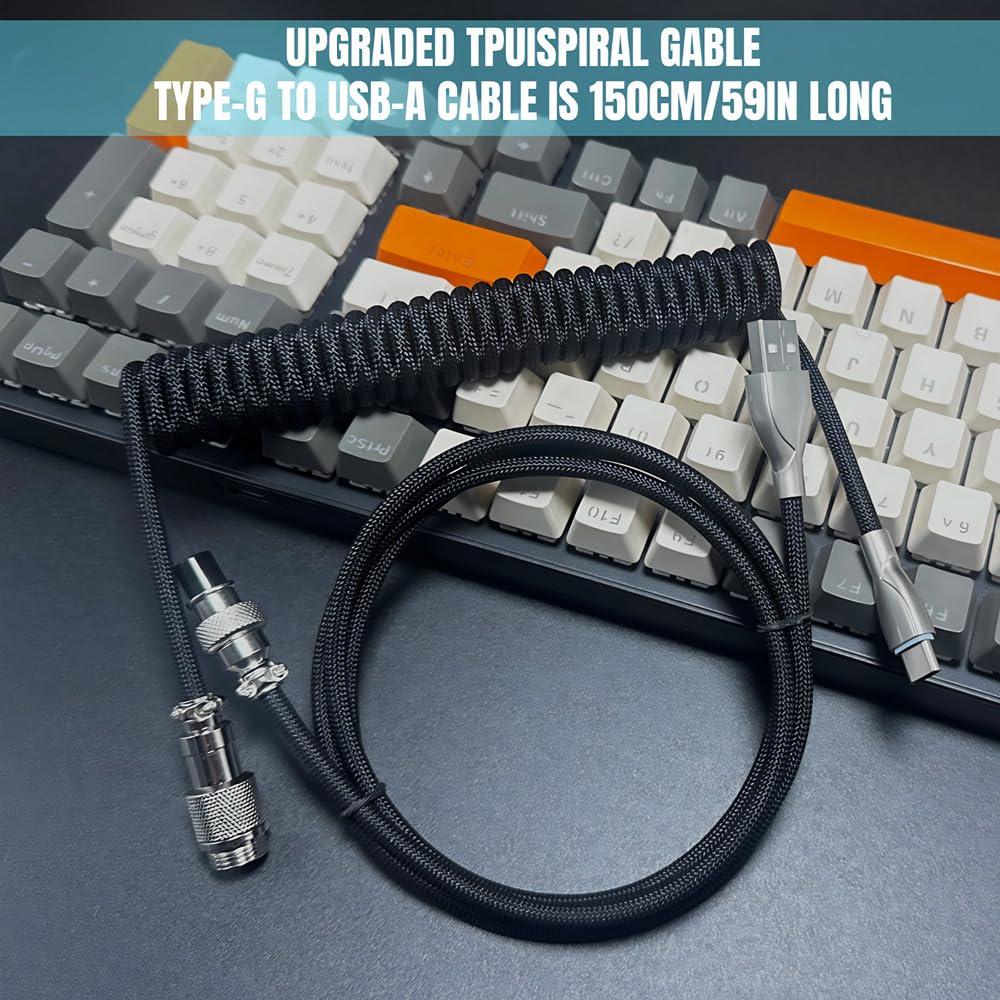 Cable Enrollado USB-C Yajouwin 1.5m Negro para Teclado Gaming