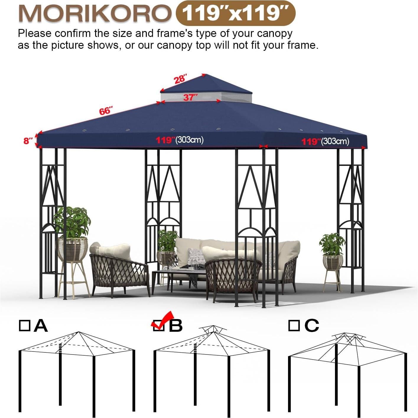 Cubierta de Reemplazo Gazebo 302x302cm Morikoro Azul Marino