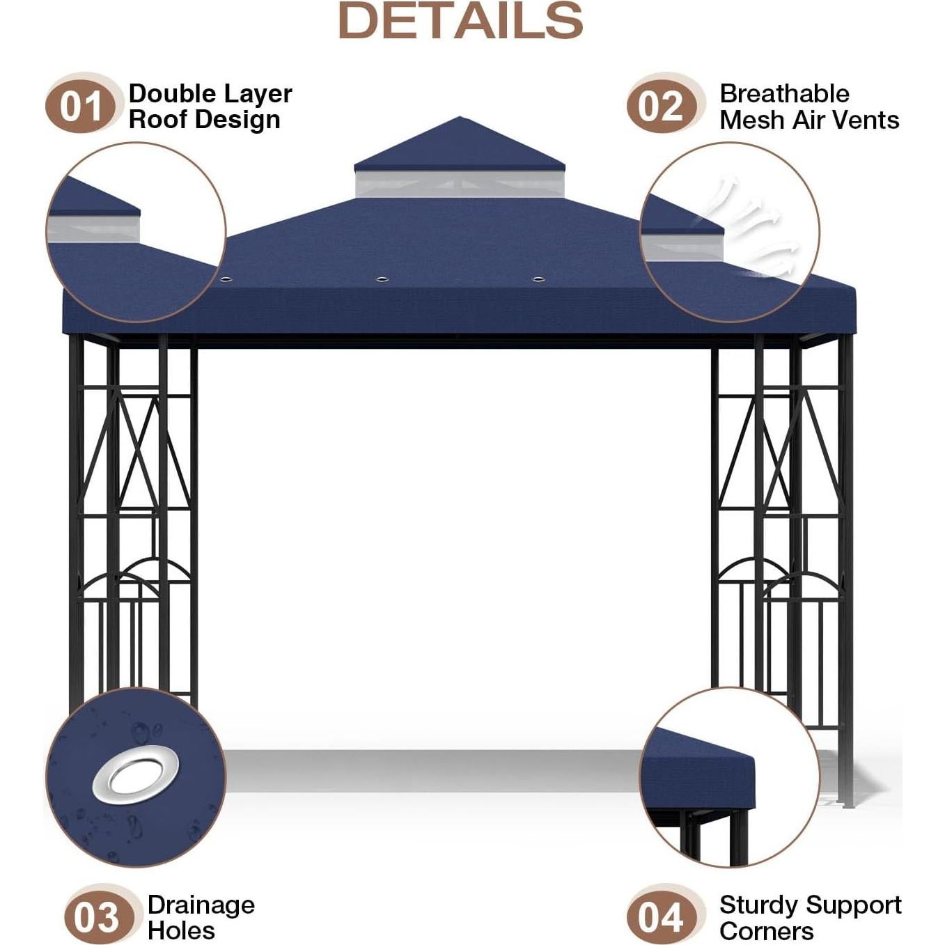Cubierta de Reemplazo Gazebo 302x302cm Morikoro Azul Marino
