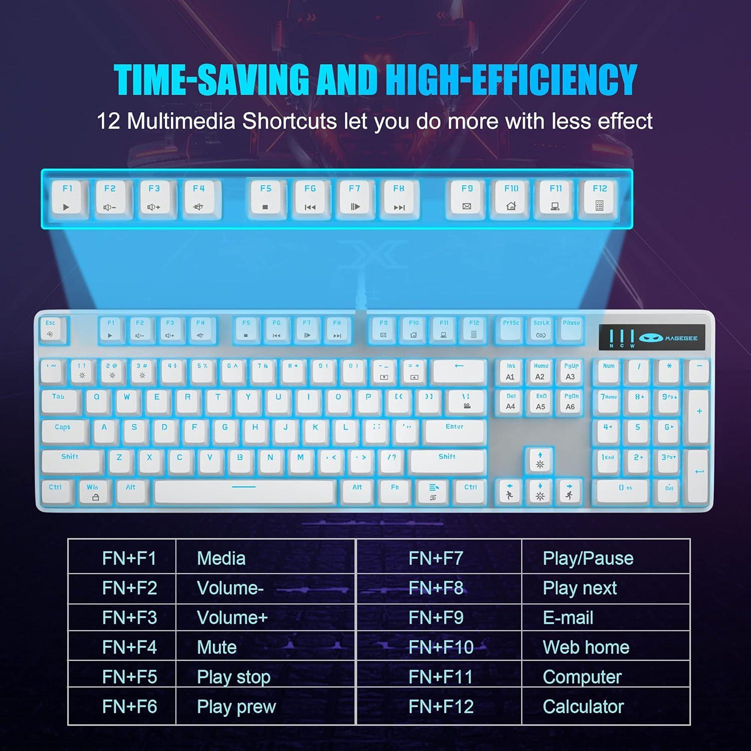 Teclado Mecánico MageGee Blanco USB Retroiluminado 100% Anti-ghosting