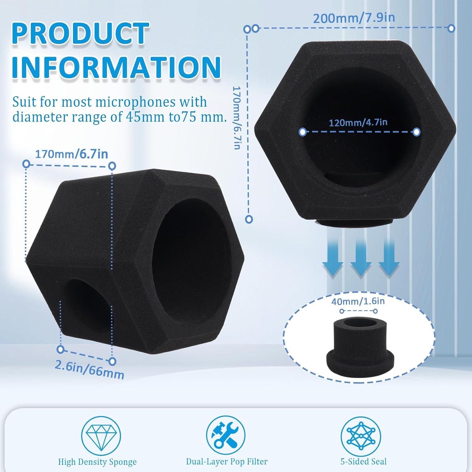 Escudo de Aislamiento para Micrófono con Filtro Pop Negro