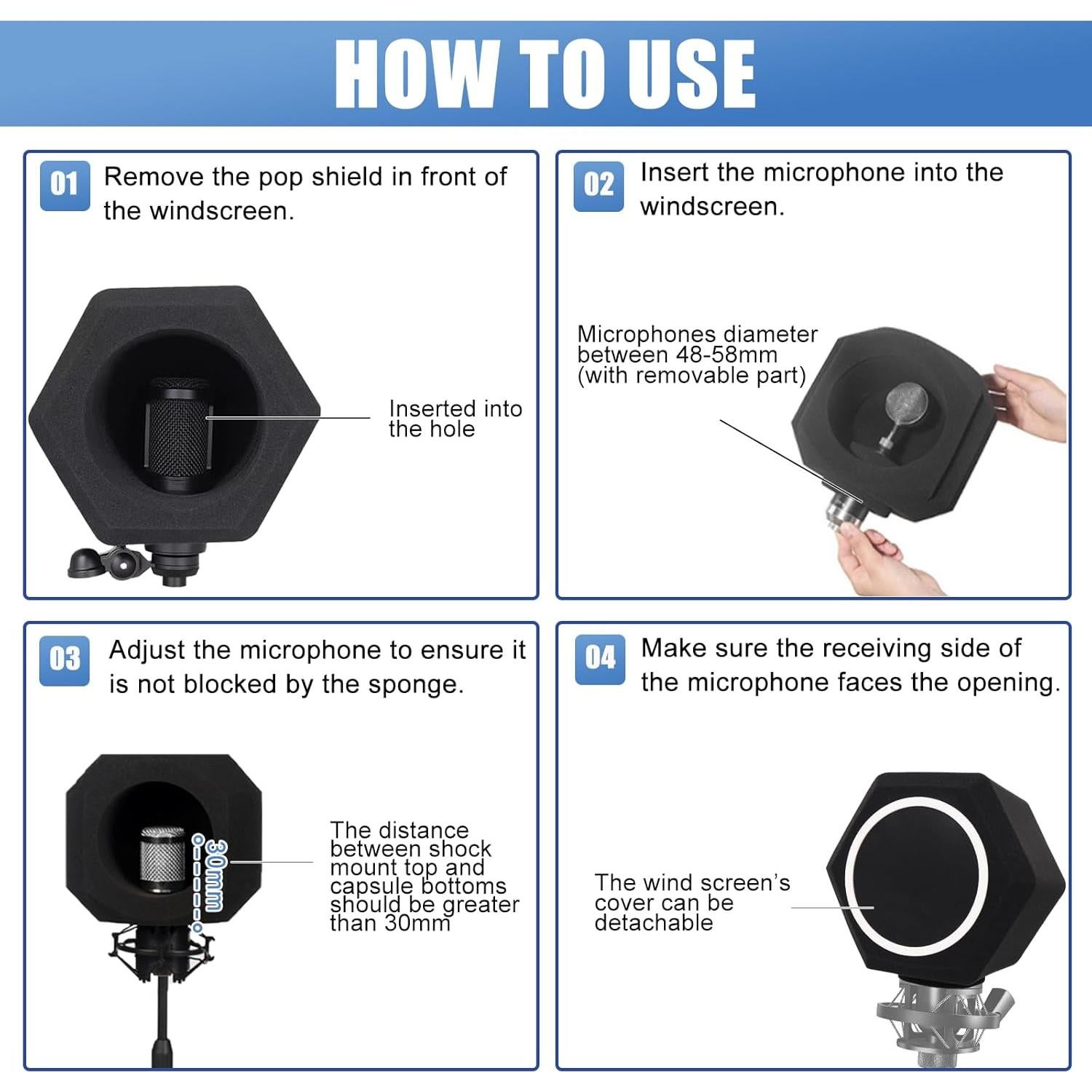 Escudo de Aislamiento para Micrófono con Filtro Pop Negro