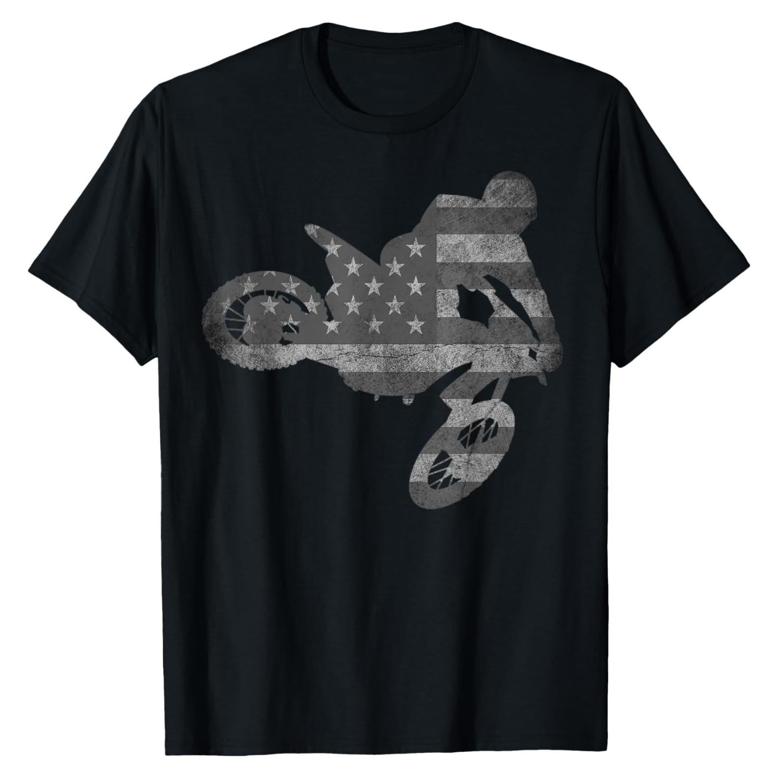 Camiseta de Motocross Bandera Americana para Hombres - Negro