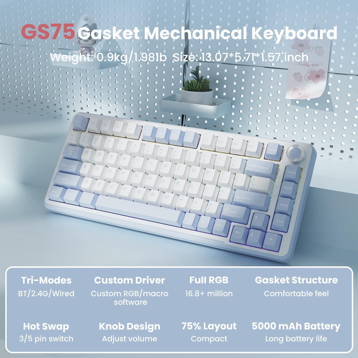 Teclado Mecánico Inalámbrico EWEADN GS75 75% RGB PBT
