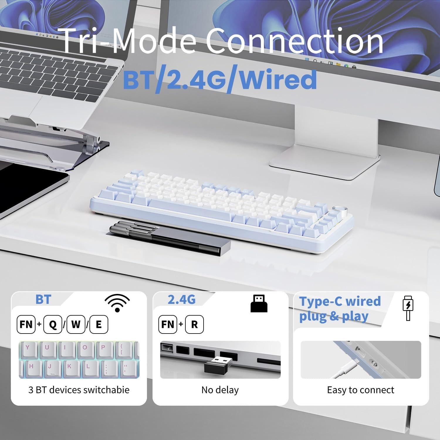 Teclado Mecánico Inalámbrico EWEADN GS75 75% RGB PBT