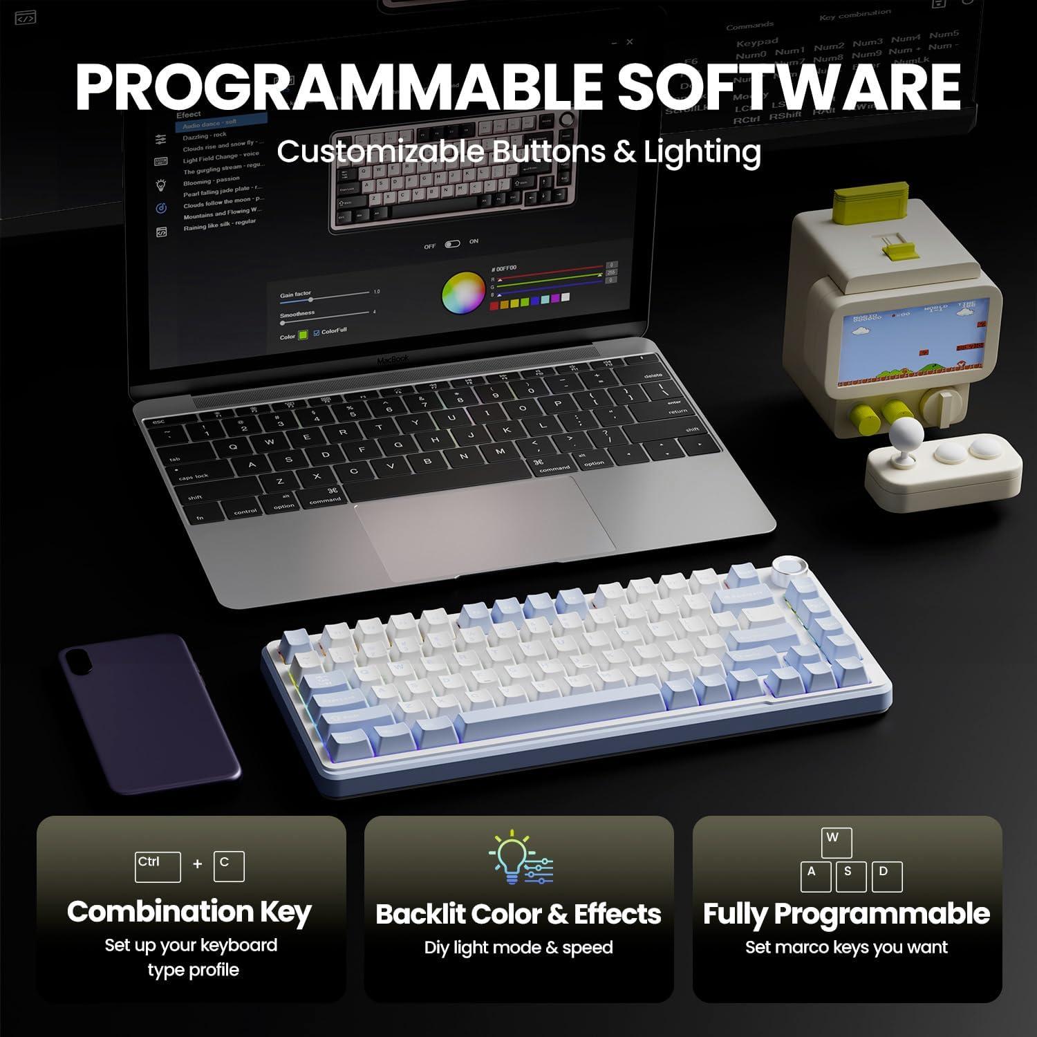 Teclado Mecánico Inalámbrico EWEADN GS75 75% RGB PBT