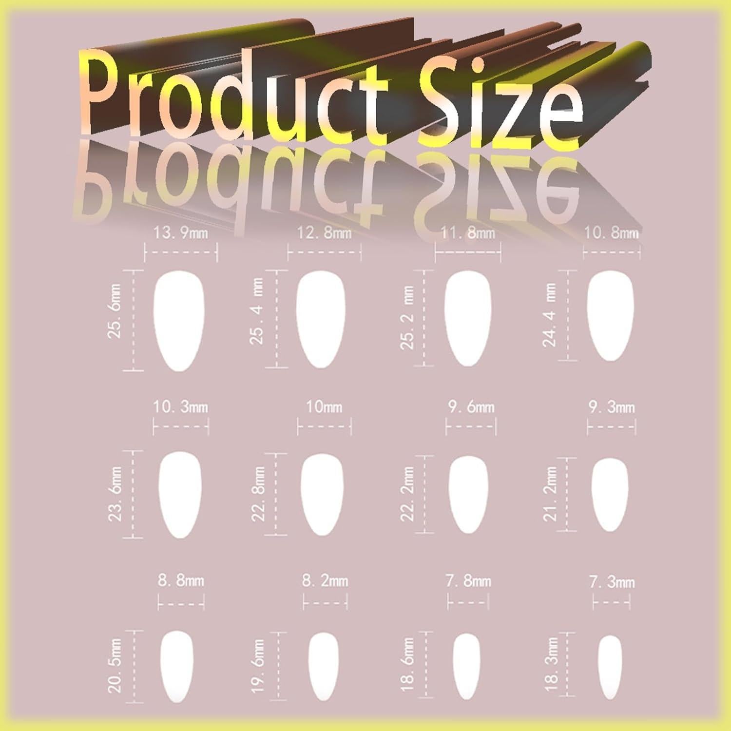 24 Uñas Postizas Almendra AROVFAM Brillo Marrón y Dorado